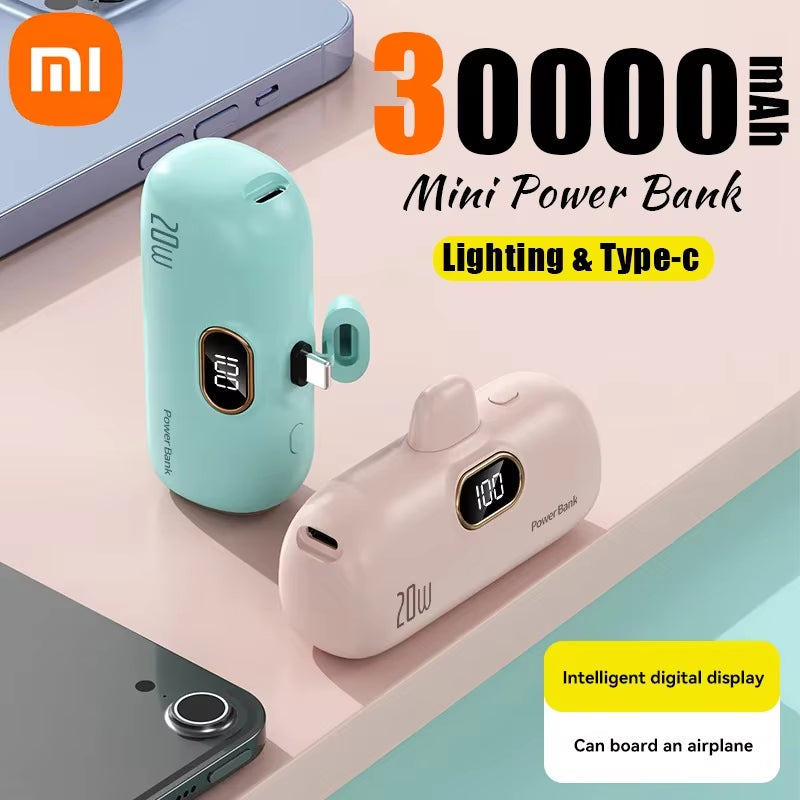 Xiaomi 30000mAh Mini Portable Power Bank – Capsule-Style Fast Charger for iPhone 16 & Mobile Devices