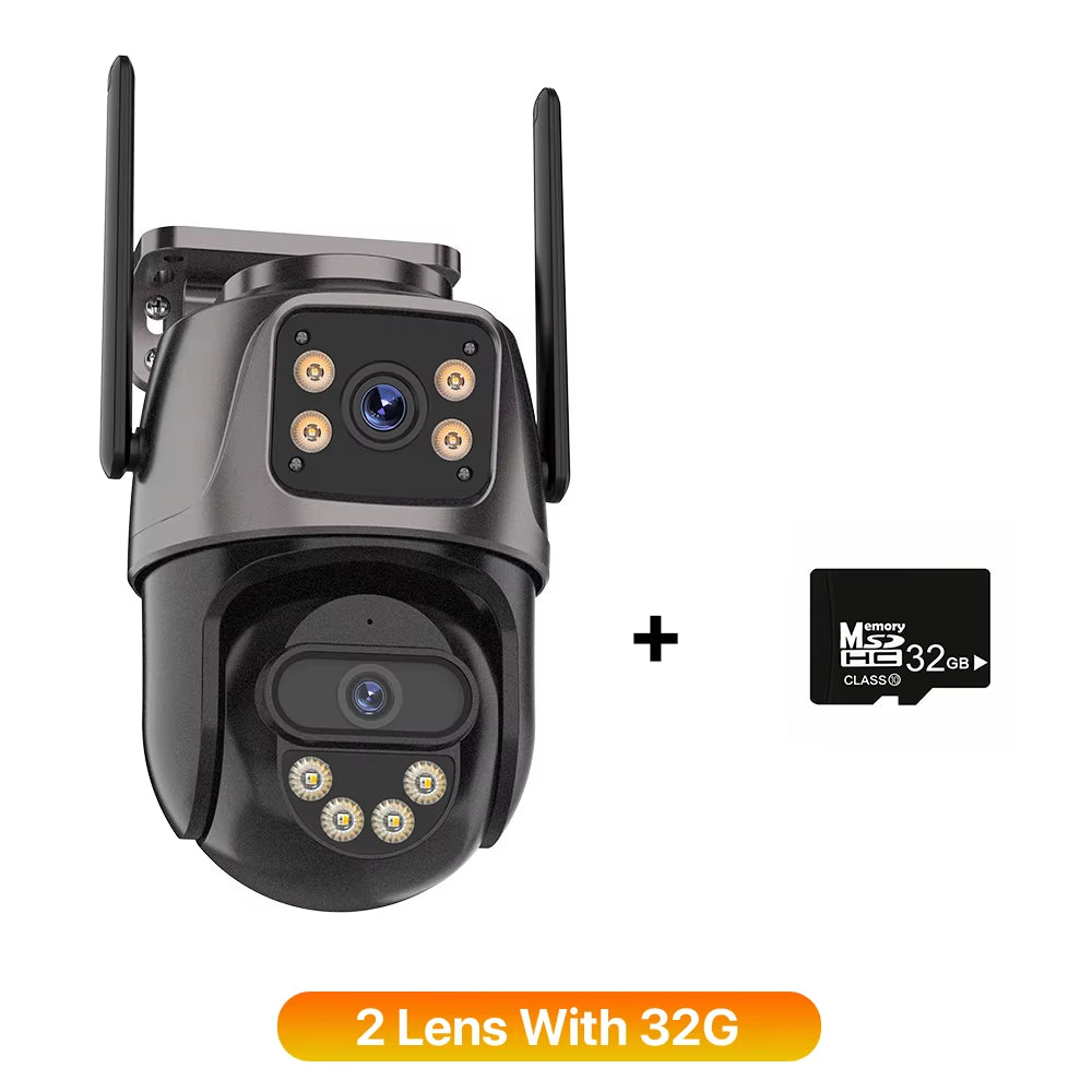 4K Outdoor WiFi Security Camera with Triple Screen, Dual Lens PTZ, AI Human Detection, IP66 Waterproof, Compatible with iCSee