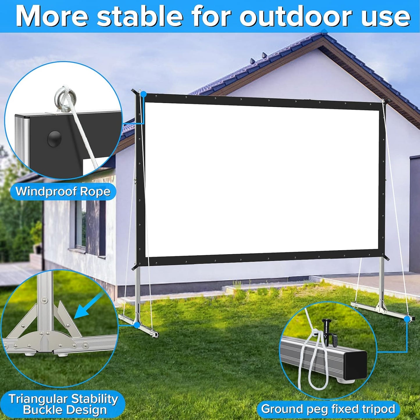 135-Inch Projector Screen with Stand – Upgraded 3-Layer PVC, 16:9 HD Outdoor Movie Screen with Carrying Bag | Portable for Backyard, Home Theater, Camping, and Events