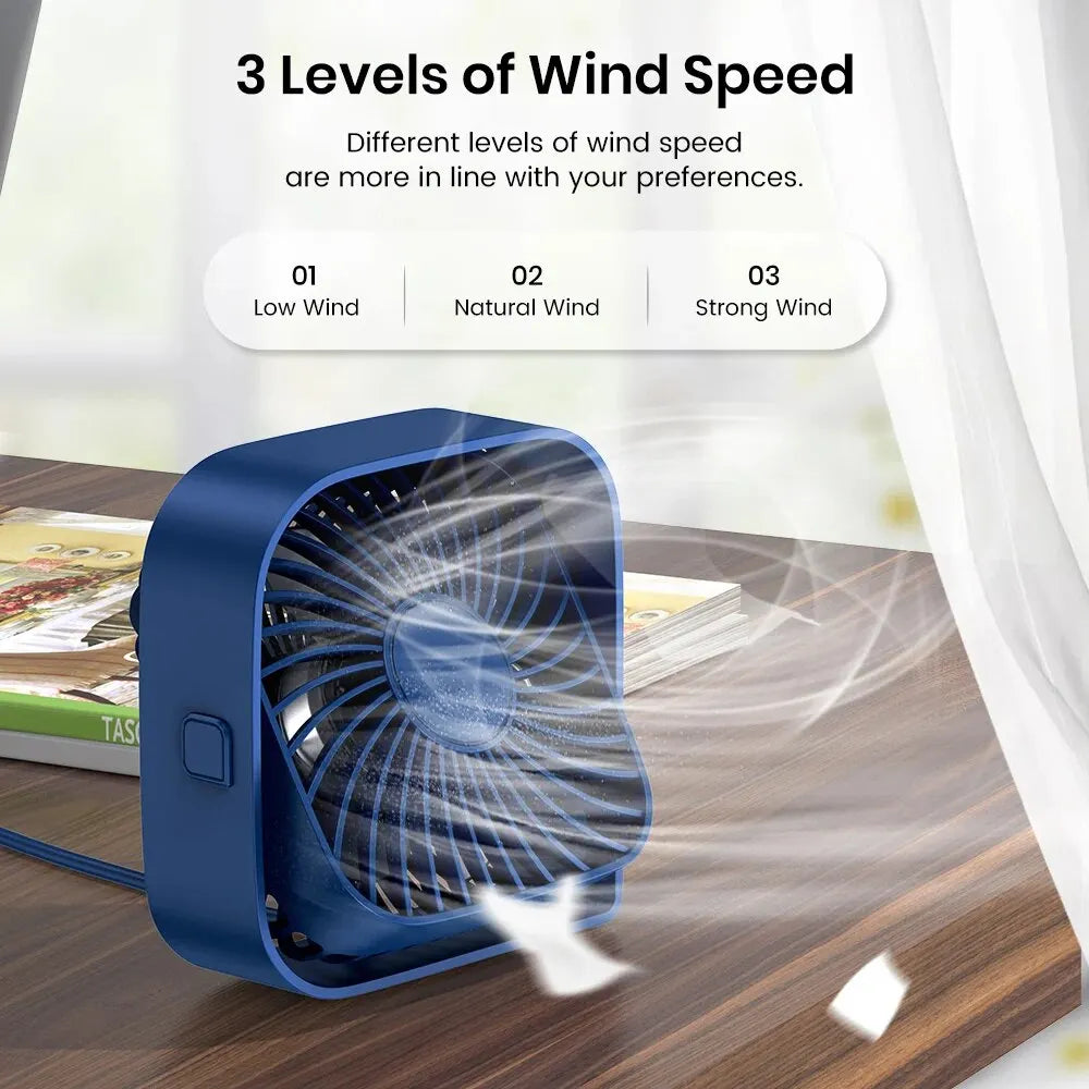 Mini Portable USB Desk Fan – Quiet 3-Speed Personal Fan with 360° Rotatable Head, Standing Table Fan for Room, Camping & Home Use