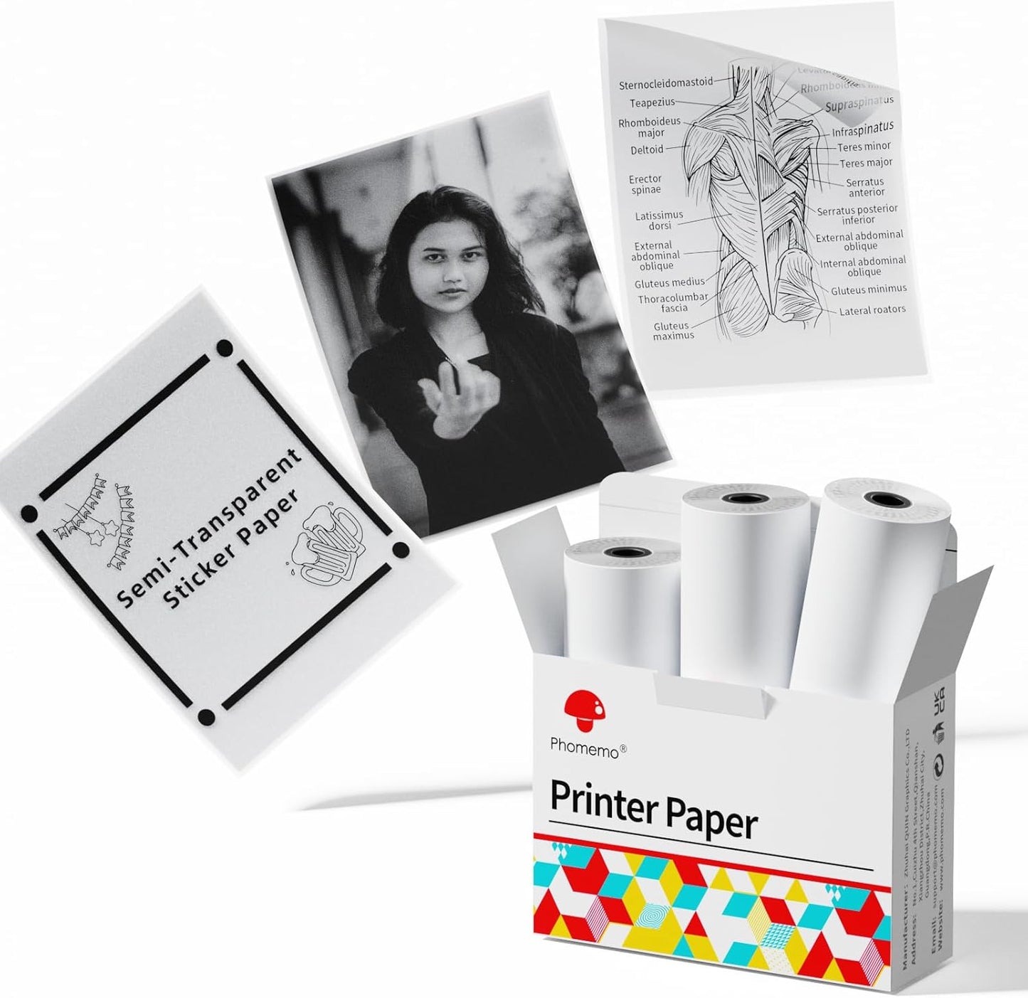 Semitransparent Glossy Thermal Sticker Paper, Self-Adhesive Labels for M02/M02 Pro/M02S/P2S/M03/M04S Mini Printer, 50mm x 3.5m, 28mm Core Diameter, 3 Rolls