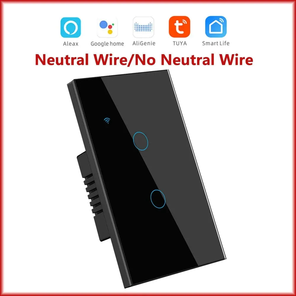 Tuya Smart WiFi Touch Light Switches – 1/2/3/4 Gang, US Neutral Wire & No Neutral Wire Models, Compatible with Alexa & Google Home