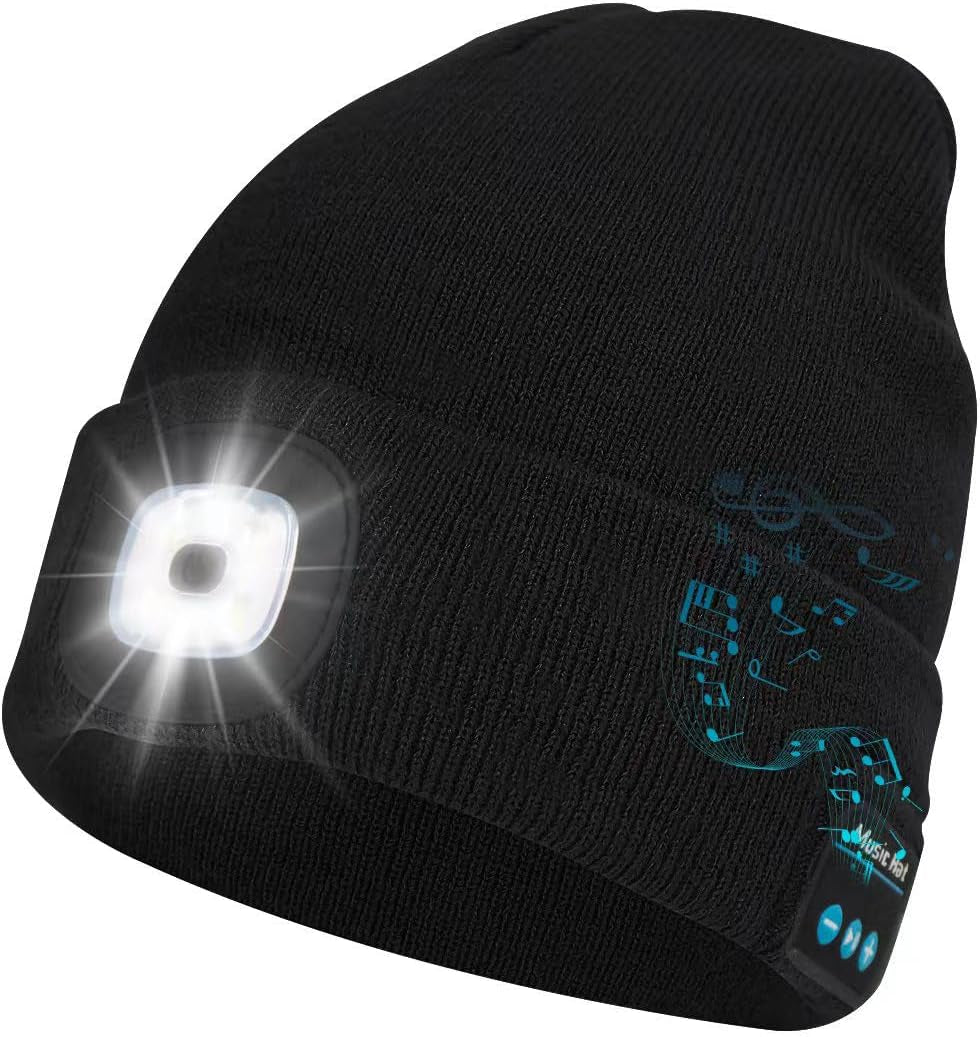 Bluetooth Beanie with Built-In Headphones and Mic – Wireless Musical Knit Hat with LED Light, Perfect Gift for Men, Women, and Dad