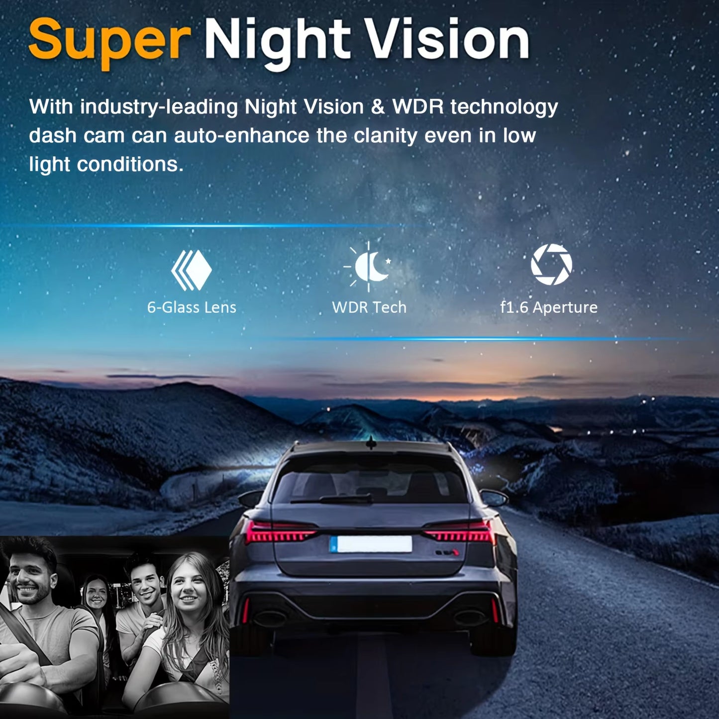 1080P Dual Lens WiFi Dash Cam – Front & Interior Cameras, IR Night Vision, Loop Recording, Wide-Angle Car DVR