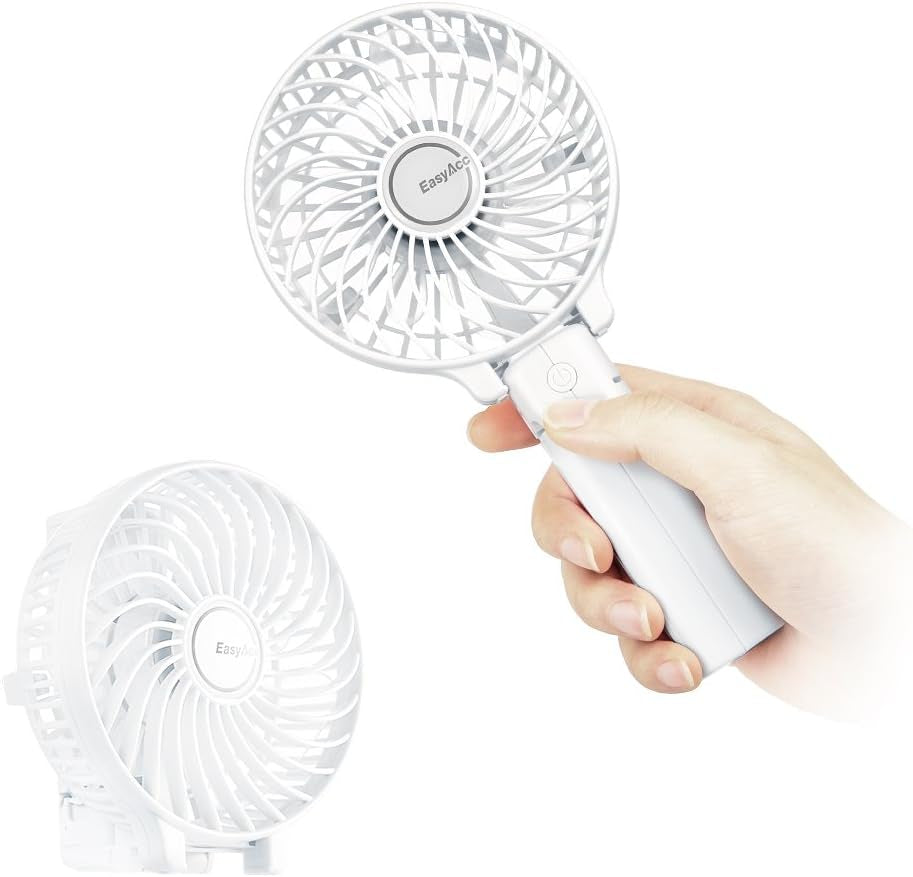 Handheld Fans with 2X Crossbody Straps & 2X DIY Stickers – Rechargeable Foldable Portable Hand & Desktop Fan – Up to 10H Runtime – White – Perfect for Home, Travel, and Phones