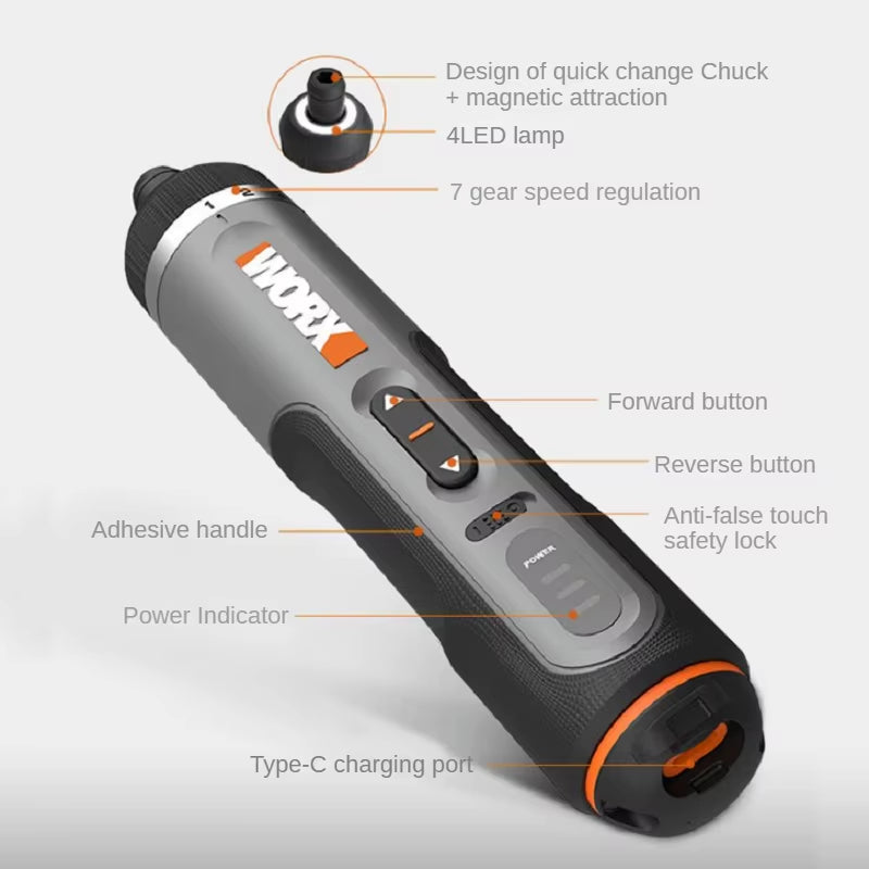 Worx 4V Mini Cordless Electric Screwdriver Set WX240 WX241 WX242 – USB Rechargeable Smart Hand Drill Tools
