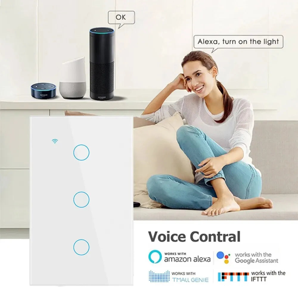 Tuya Smart WiFi Touch Light Switches – 1/2/3/4 Gang, US Neutral Wire & No Neutral Wire Models, Compatible with Alexa & Google Home