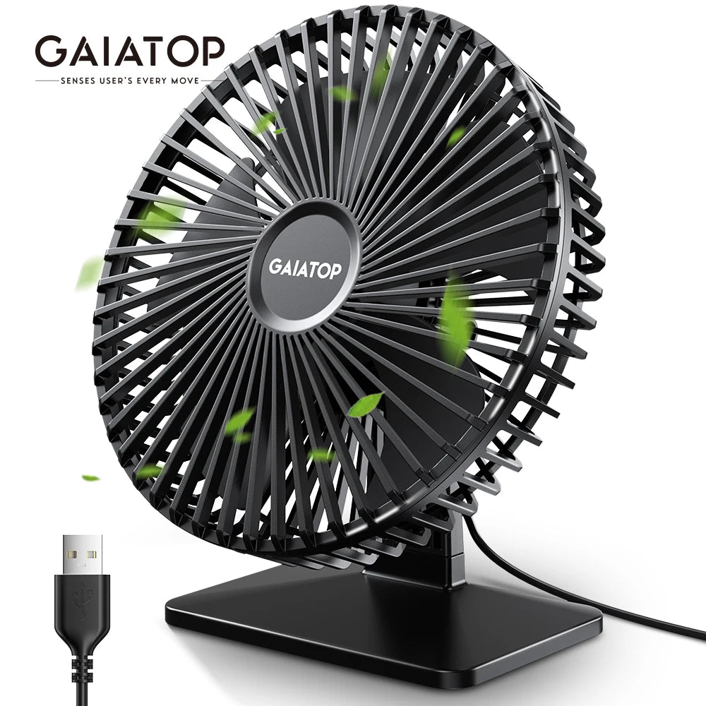 GAIATOP Portable Desk Fan – USB Powered, 90° Adjustable, Ultra-Quiet with 4-Speed Settings, Perfect for Home, Office & Desk Use