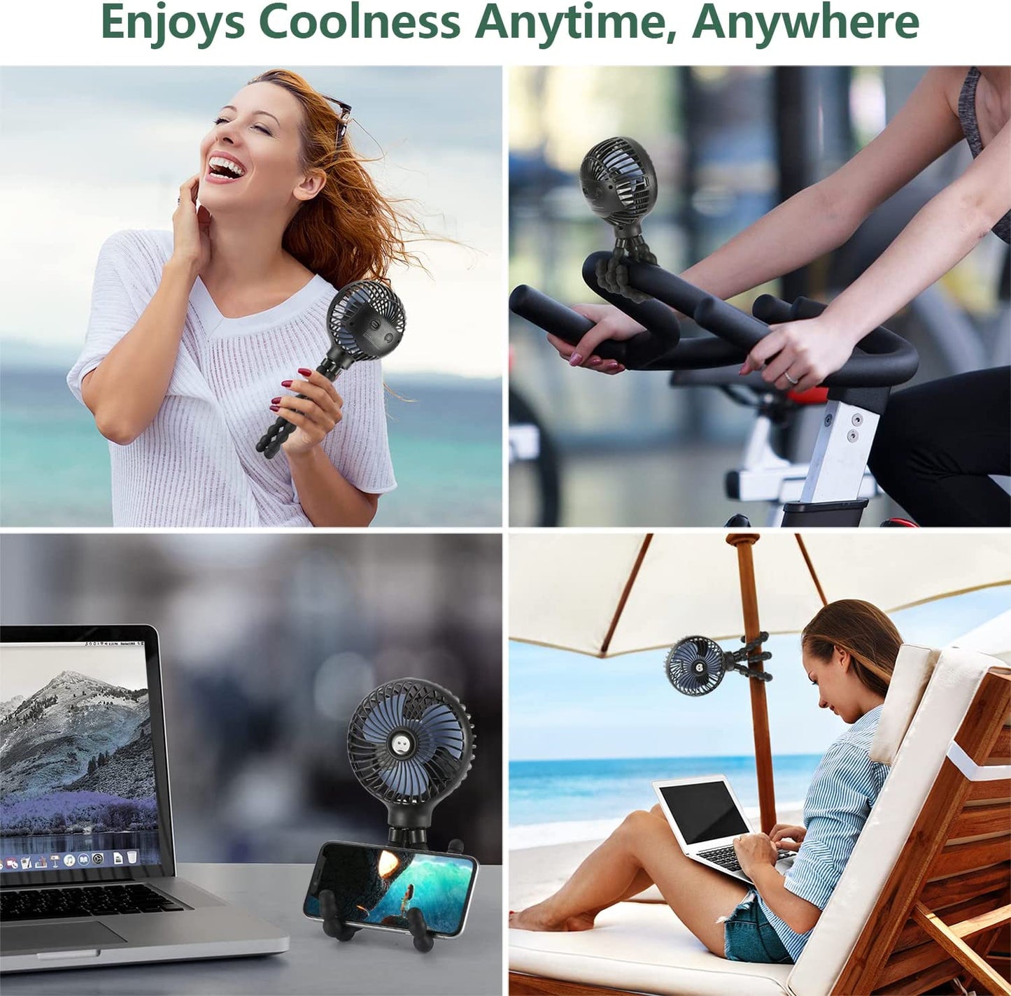 Mini Handheld Personal Portable Fan – USB & Battery Powered with Flexible Tripod Clip for Baby Strollers, Car Seats, Desks, Bikes, Cribs & Outdoor Use (Black)