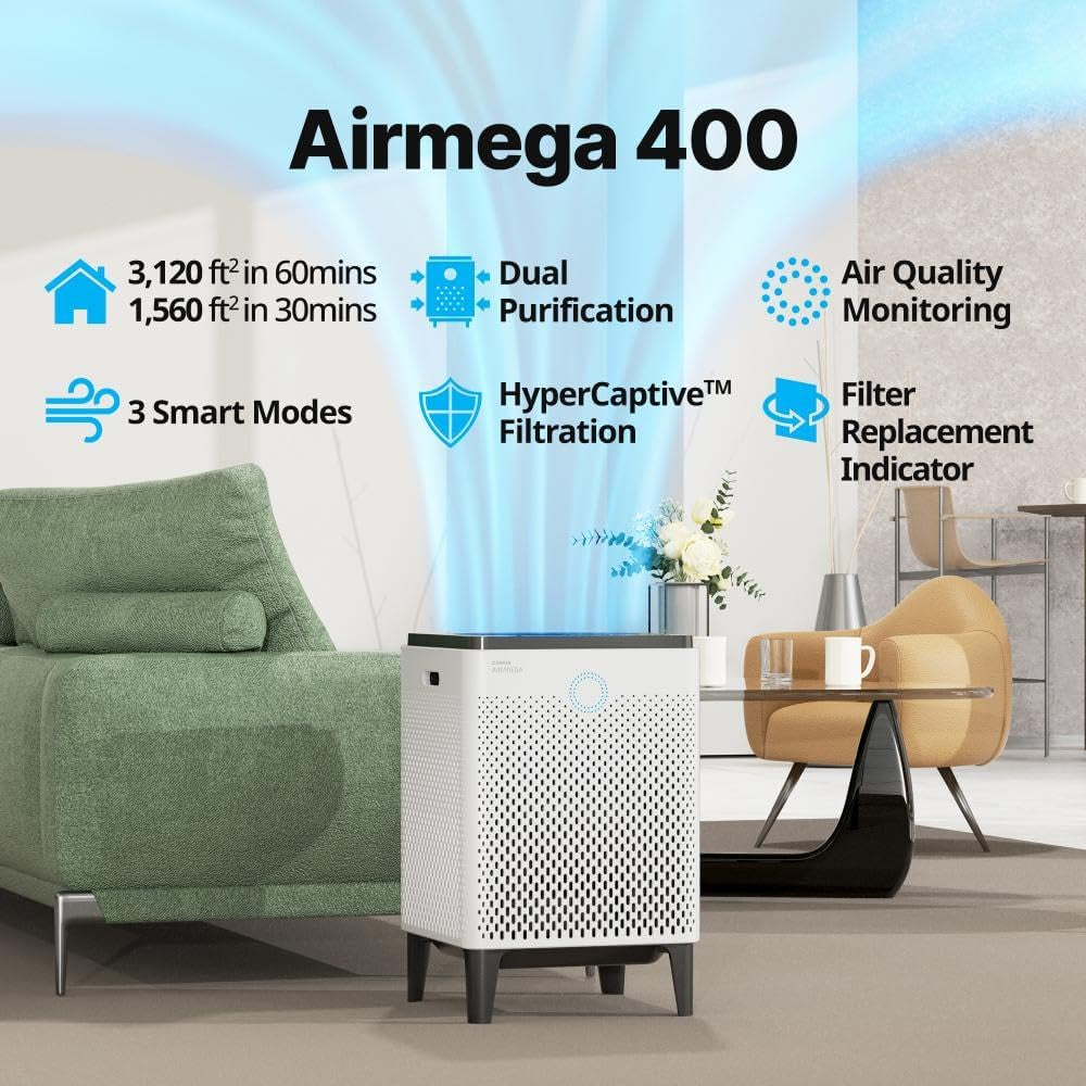 Airmega 400 Smart Air Purifier (AP-2015F) – True HEPA, Covers 1,560 Sq. Ft., White, Smart Technology
