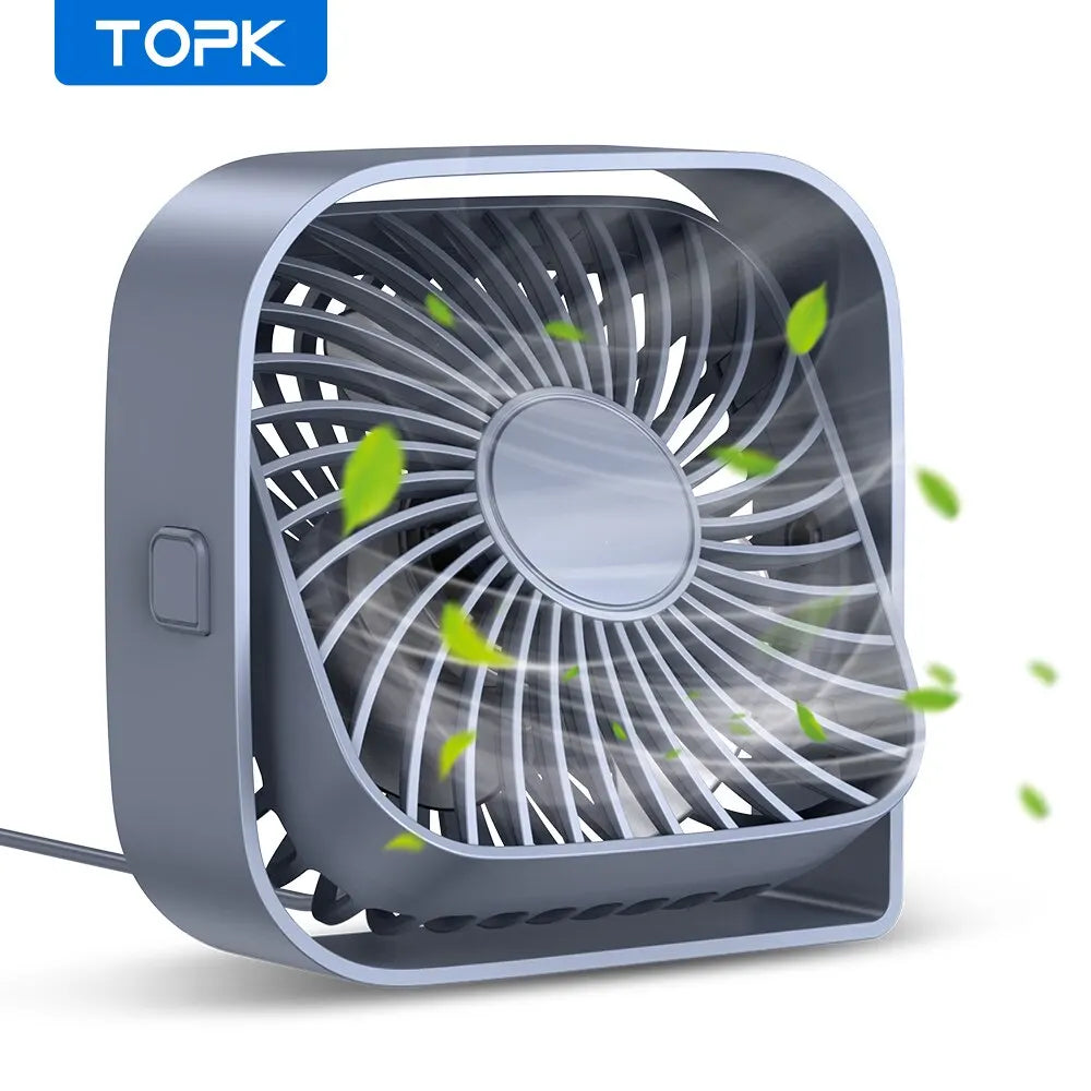 Mini Portable USB Desk Fan – Quiet 3-Speed Personal Fan with 360° Rotatable Head, Standing Table Fan for Room, Camping & Home Use