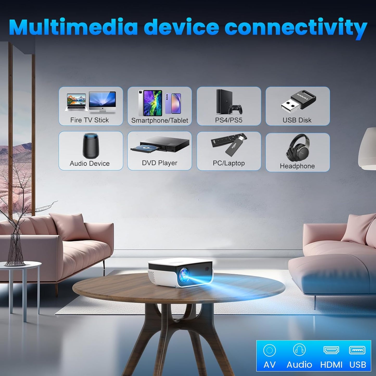 Mini Portable Projector with Tripod โ 1080P HD & 200" Display Support, Home Theater Projector Compatible with TV Stick, Phone, PS5, HDMI, USB โ Indoor/Outdoor Use