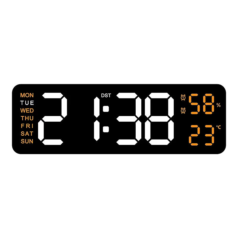 9-Inch Large LED Digital Wall Clock with Temperature, Humidity, Auto-Dimming, DST, USB Powered – Table or Wall Mount, 12/24H Alarm Clock with Week Display