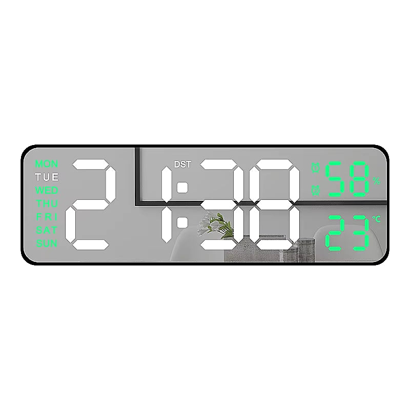 9-Inch Large LED Digital Wall Clock with Temperature, Humidity, Auto-Dimming, DST, USB Powered – Table or Wall Mount, 12/24H Alarm Clock with Week Display