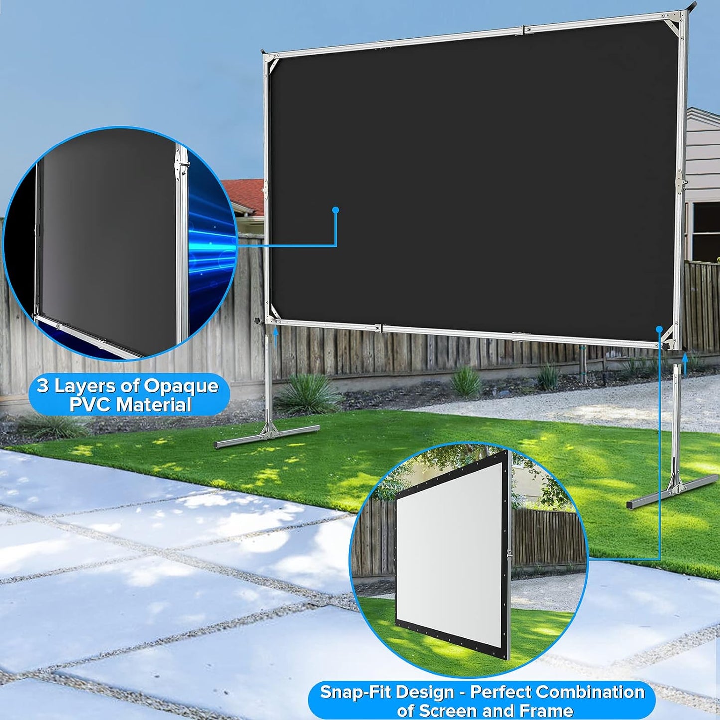 135-Inch Projector Screen with Stand – Upgraded 3-Layer PVC, 16:9 HD Outdoor Movie Screen with Carrying Bag | Portable for Backyard, Home Theater, Camping, and Events
