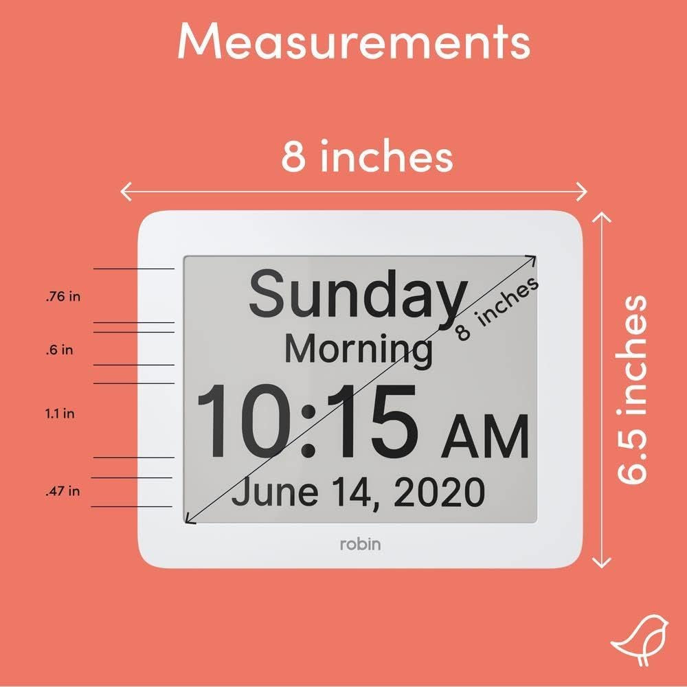 Robin Clarity Clock 2024 – Smart Digital Day & Time Display with Custom Reminders, Alarms & Calendar Alerts for Home, Office & Seniors (Black)