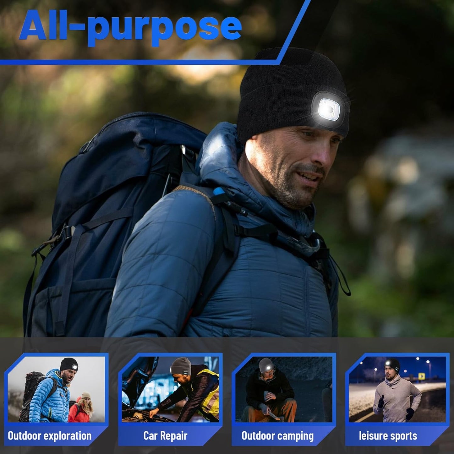 Bluetooth Beanie with Built-In Headphones and Mic – Wireless Musical Knit Hat with LED Light, Perfect Gift for Men, Women, and Dad
