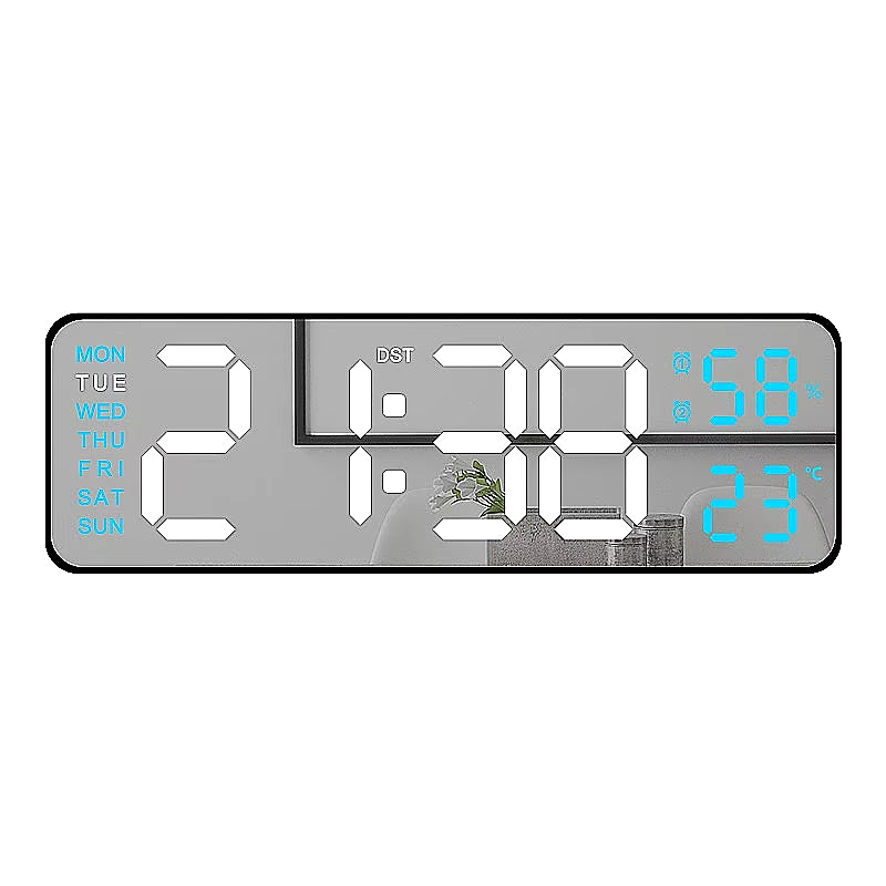 9-Inch Large LED Digital Wall Clock with Temperature, Humidity, Auto-Dimming, DST, USB Powered – Table or Wall Mount, 12/24H Alarm Clock with Week Display