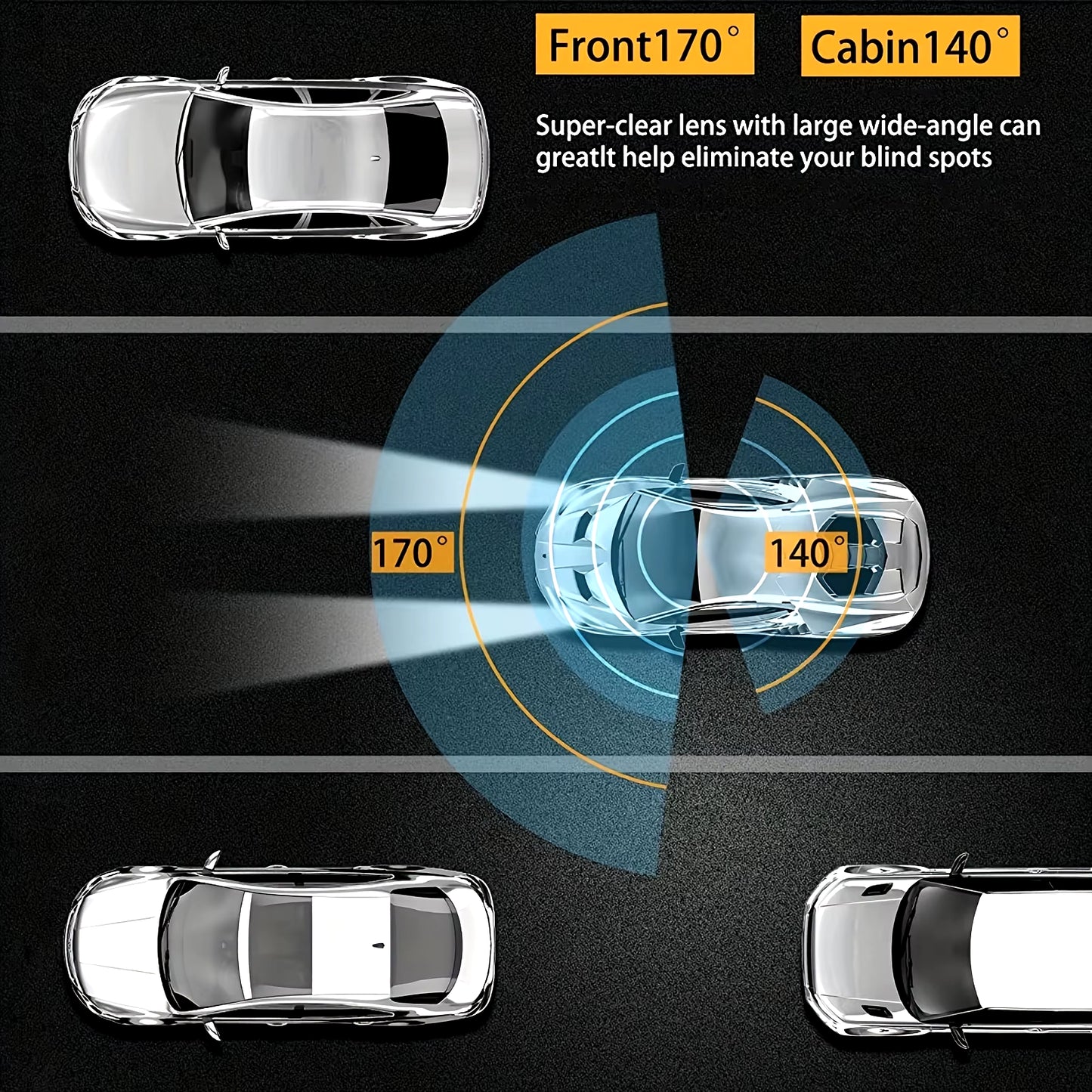 1080P Dual Lens WiFi Dash Cam – Front & Interior Cameras, IR Night Vision, Loop Recording, Wide-Angle Car DVR