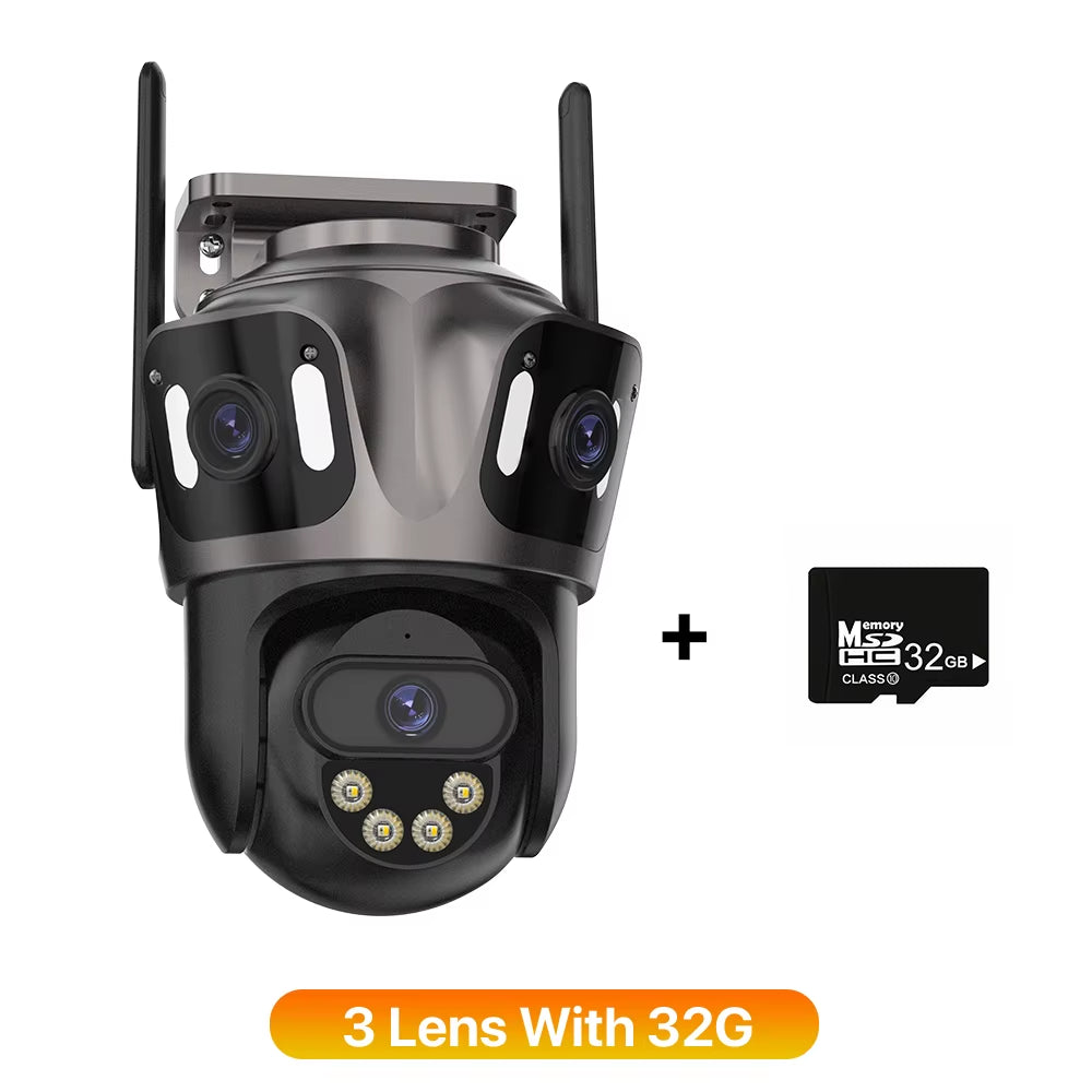 4K Outdoor WiFi Security Camera with Triple Screen, Dual Lens PTZ, AI Human Detection, IP66 Waterproof, Compatible with iCSee