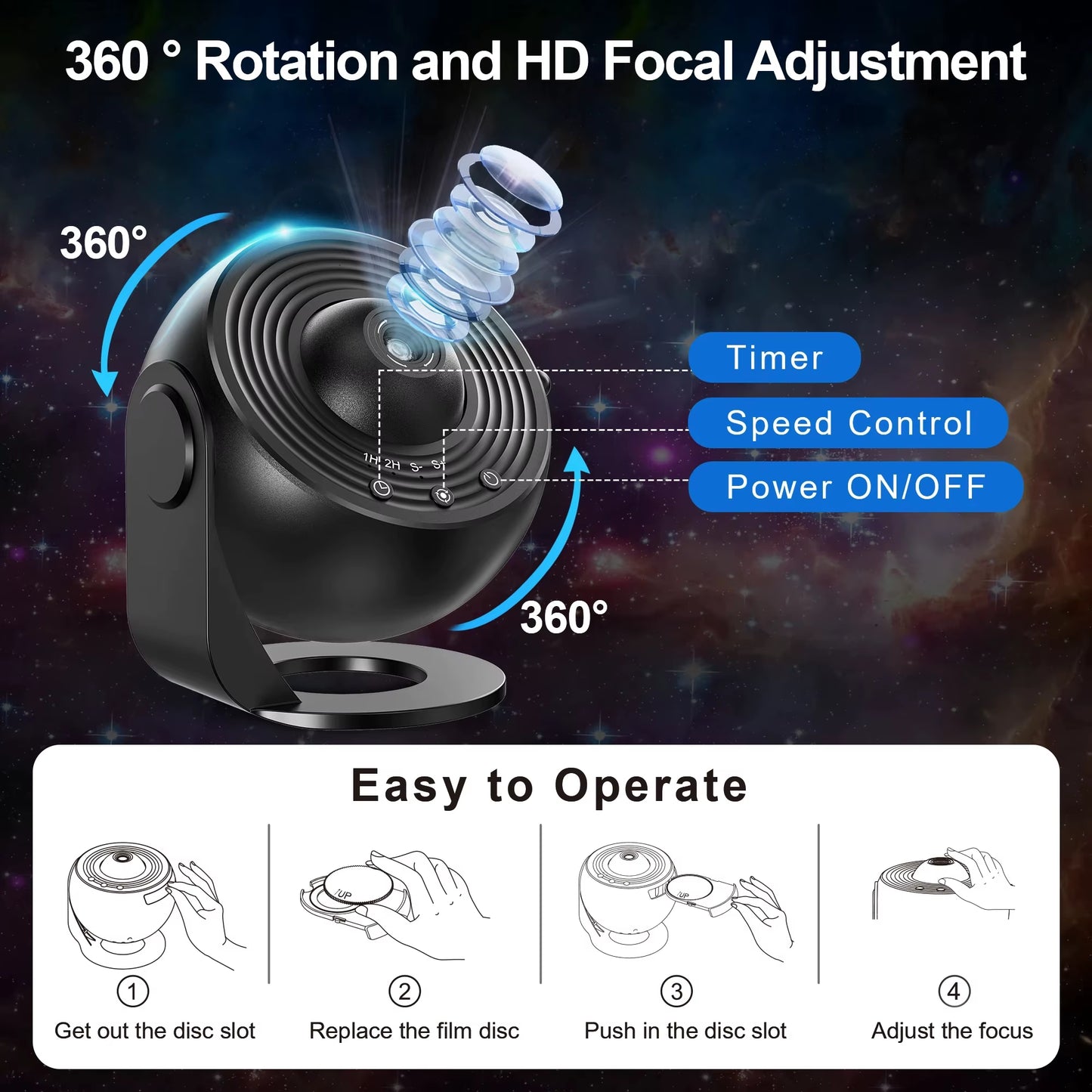 Galaxy Projector Night Light – 360° Rotating Starry Sky LED Lamp for Kids’ Bedrooms, Home Decor & Perfect Gifts