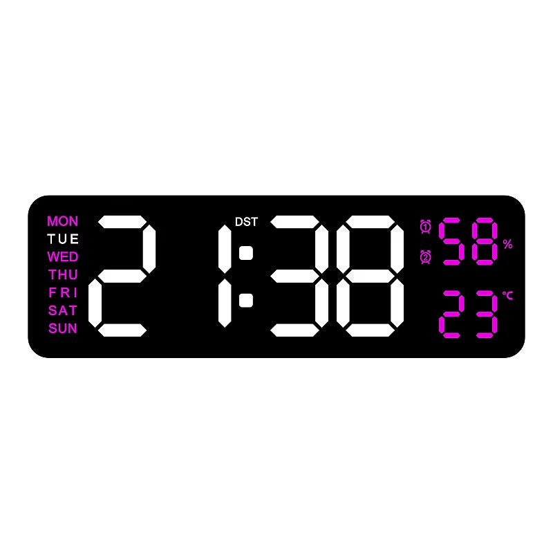 9-Inch Large LED Digital Wall Clock with Temperature, Humidity, Auto-Dimming, DST, USB Powered – Table or Wall Mount, 12/24H Alarm Clock with Week Display