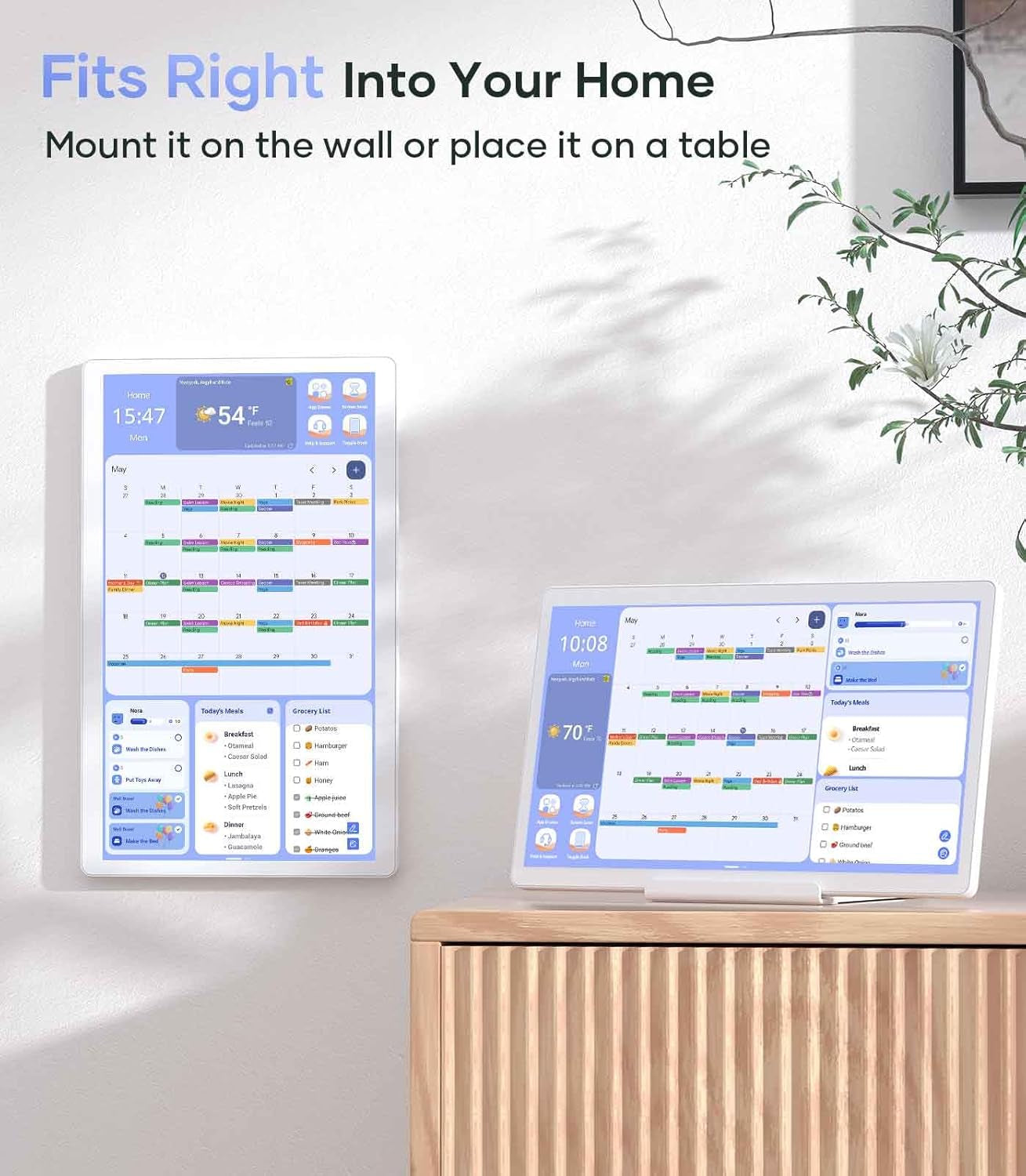 Cozyla 15.6" Android Tablet Wall Calendar – Touchscreen Digital Chore Chart, To-Do List & Meal Planner with Stand & Wall Mount, Supports All Google Play Apps (White)