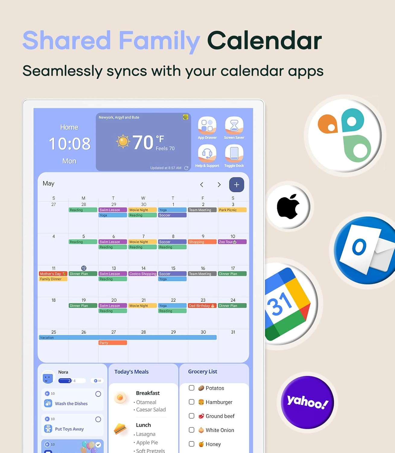 Cozyla 32" Smart Digital Wall Calendar – Touchscreen Family Organizer, Chore Chart, To-Do List, Meal Planner & App-Compatible Tablet (White, Wall Mount Included)