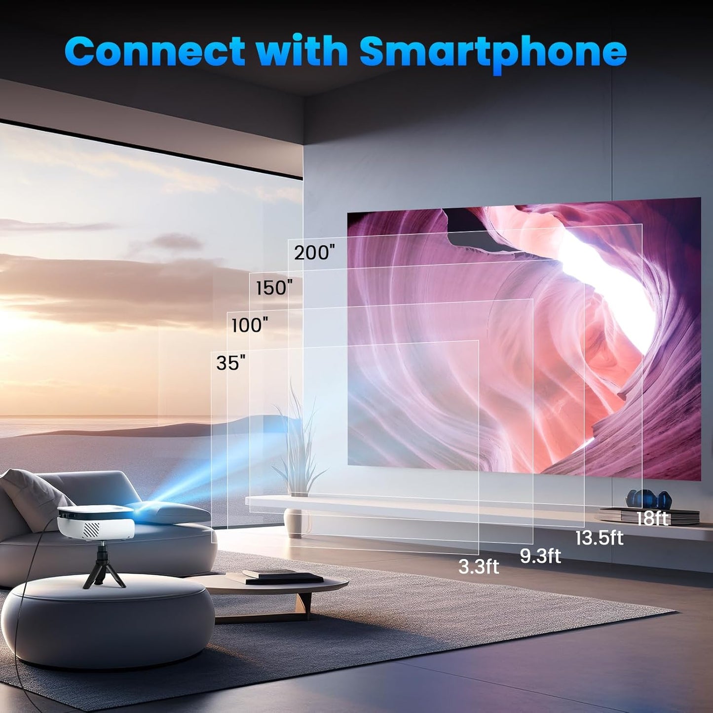 Mini Portable Projector with Tripod โ 1080P HD & 200" Display Support, Home Theater Projector Compatible with TV Stick, Phone, PS5, HDMI, USB โ Indoor/Outdoor Use