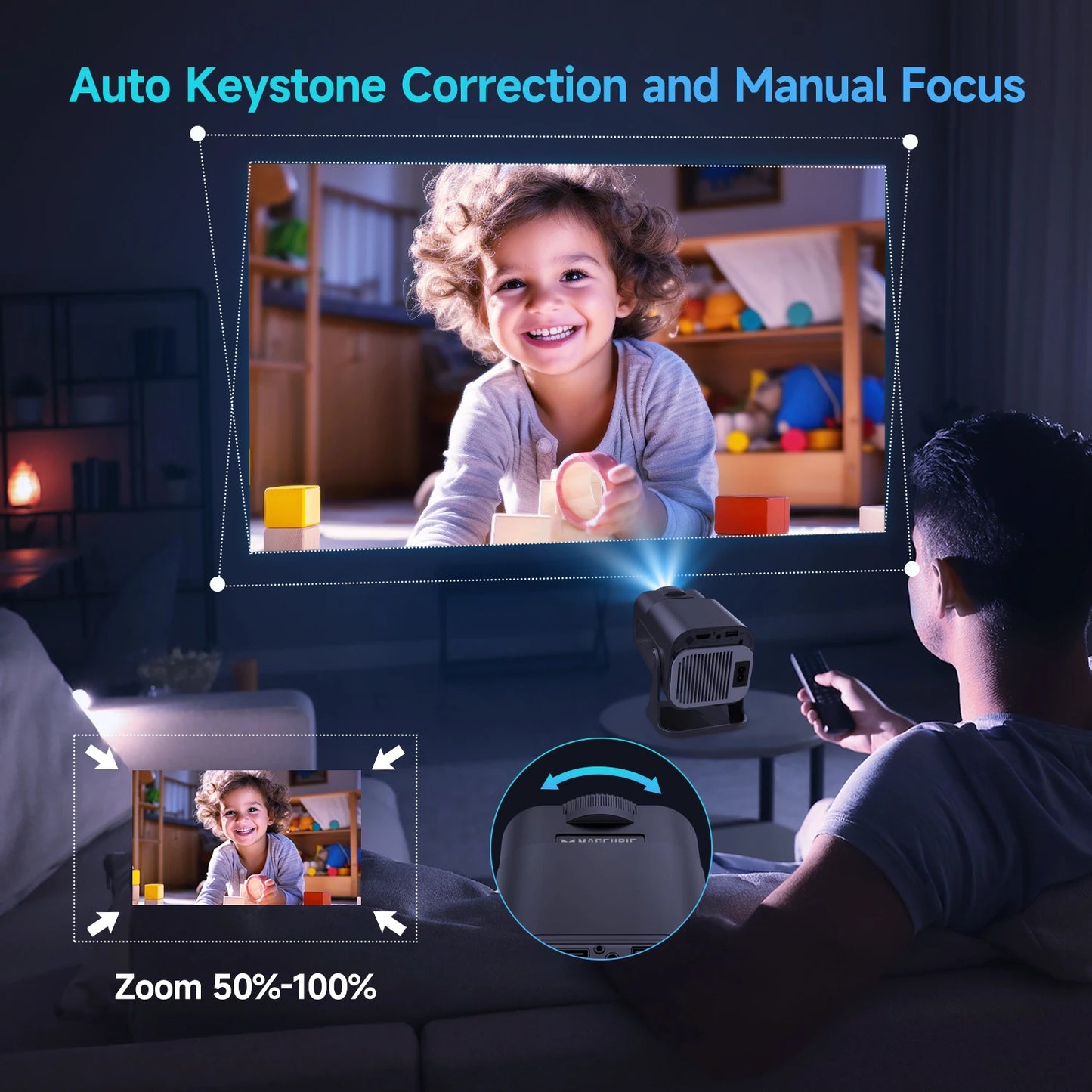 HY320 Mini 720P Android 11 Projector - 4K Cinema Experience with 300 ANSI Brightness, Wifi6, BT5.0, and 180° Rotatable Design for Outdoor Fun!