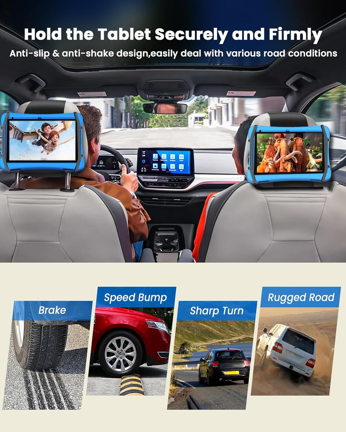 Universal Car Tablet Holder – Upgraded Headrest Mount for Kids | Anti-Slip Strap & Silicone Net Fits 7-12.9" Tablets
