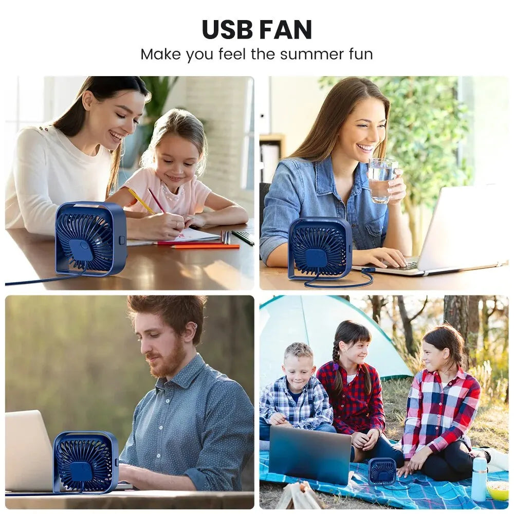 Mini Portable USB Desk Fan – Quiet 3-Speed Personal Fan with 360° Rotatable Head, Standing Table Fan for Room, Camping & Home Use