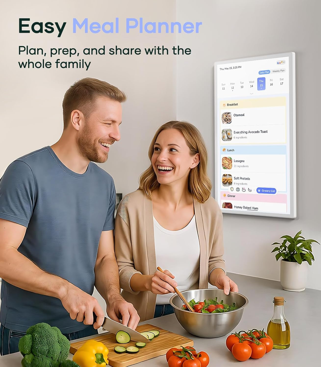 Cozyla 32" Smart Digital Wall Calendar – Touchscreen Family Organizer, Chore Chart, To-Do List, Meal Planner & App-Compatible Tablet (White, Wall Mount Included)