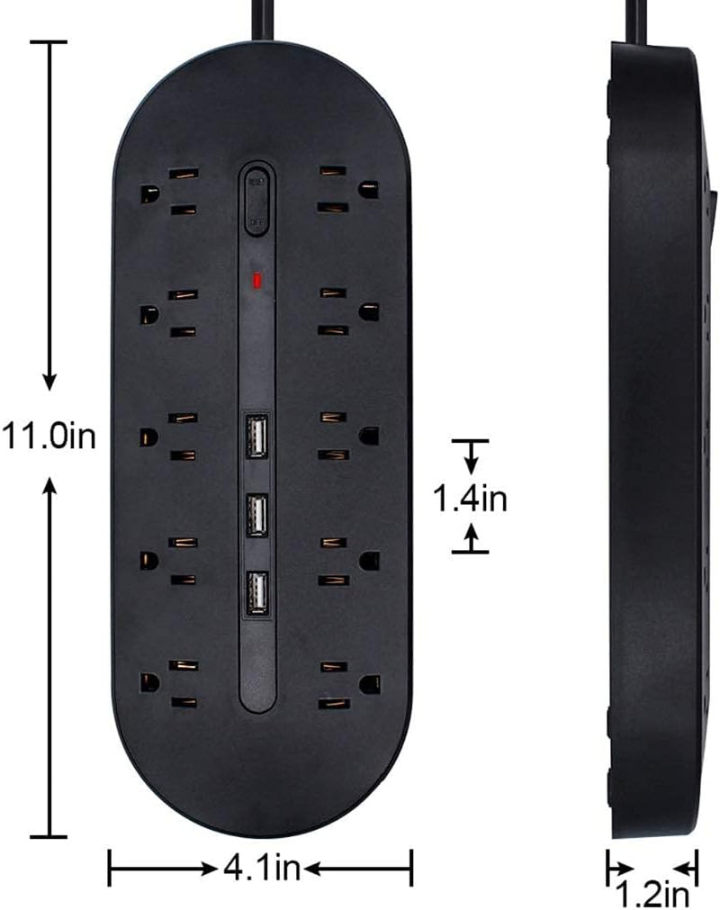 2 Prong Power Strip with 3 USB Ports, 2 Prong to 3 Prong Outlet Adapter, 6.6Ft Extension Cord, 5V 3.4A USB, 2 Prong Surge Protector – Black