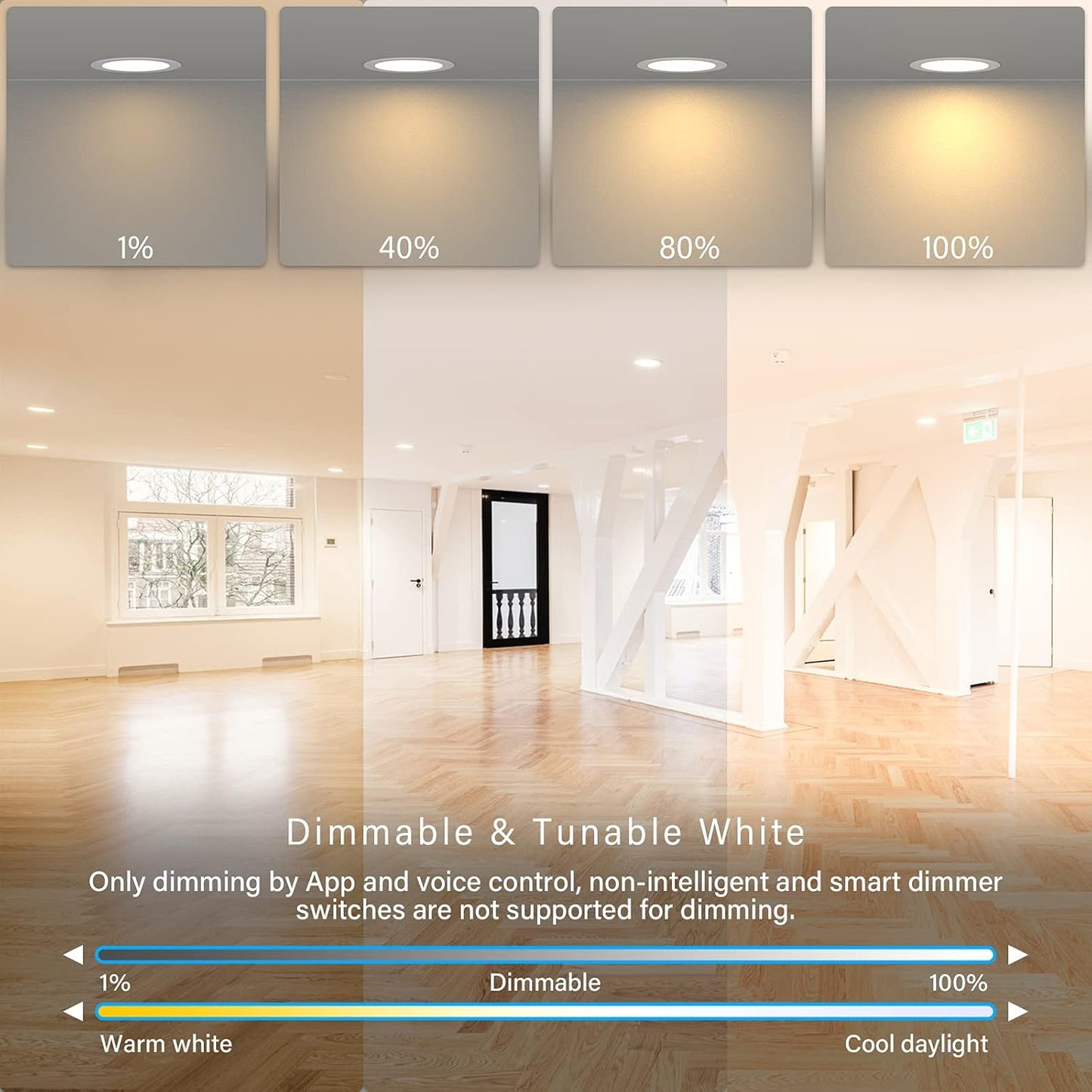 6" LED Smart Slim Recessed Pot Light – Wifi & Voice Control, 13W 1000LM, RGB + Tunable White (2700K-6000K), ETL/FCC/IC Certified, Wet Location, Alexa & Google Home Compatible – 4 Pack