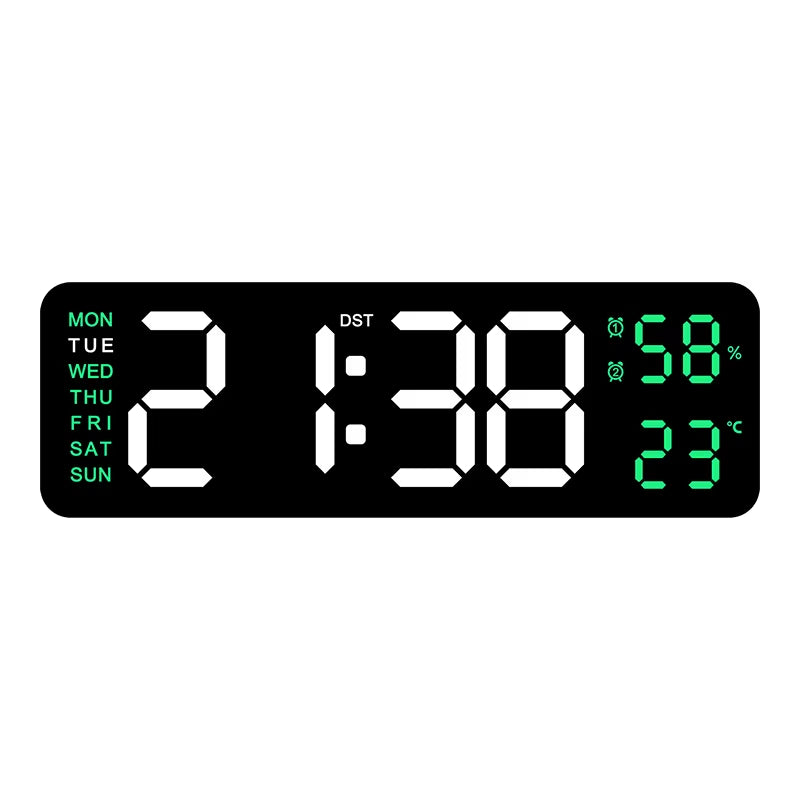 9-Inch Large LED Digital Wall Clock with Temperature, Humidity, Auto-Dimming, DST, USB Powered – Table or Wall Mount, 12/24H Alarm Clock with Week Display