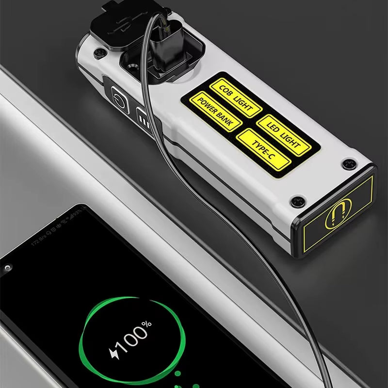 Super Bright LED Work Lamp with Magnet, SOS Alarm, Keychain Power Bank, Waterproof Emergency Flashlight
