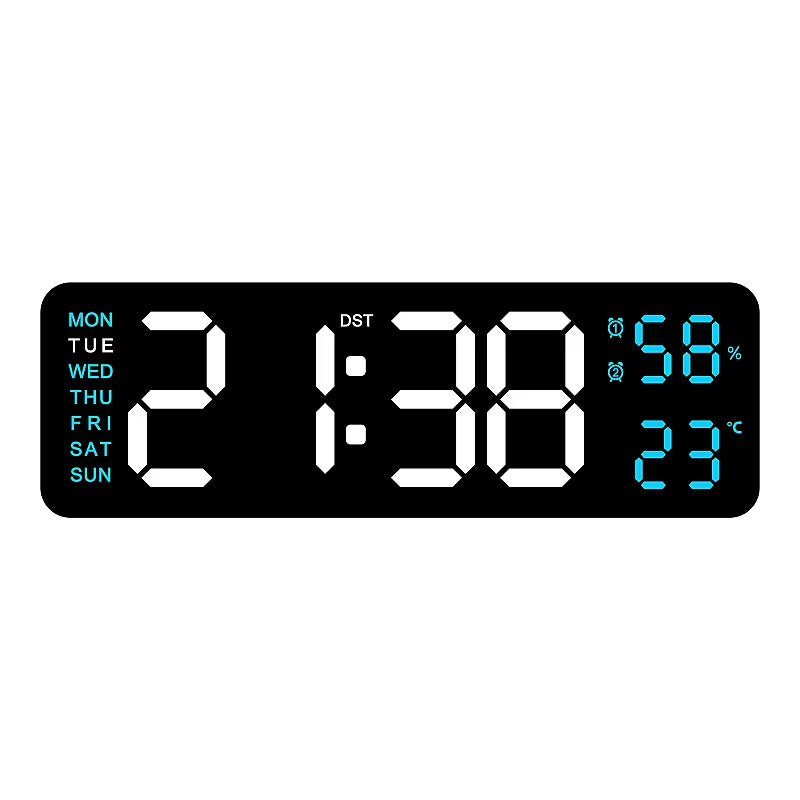 9-Inch Large LED Digital Wall Clock with Temperature, Humidity, Auto-Dimming, DST, USB Powered – Table or Wall Mount, 12/24H Alarm Clock with Week Display