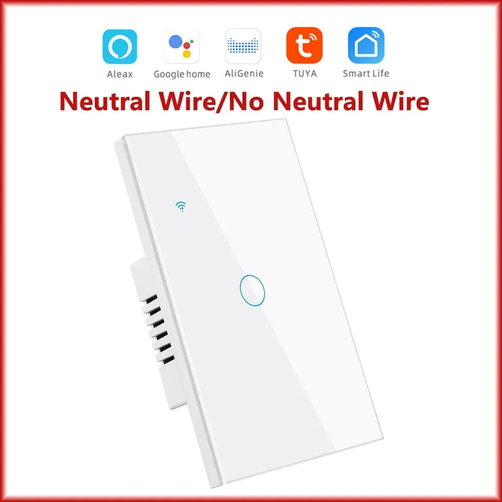 Tuya Smart WiFi Touch Light Switches – 1/2/3/4 Gang, US Neutral Wire & No Neutral Wire Models, Compatible with Alexa & Google Home