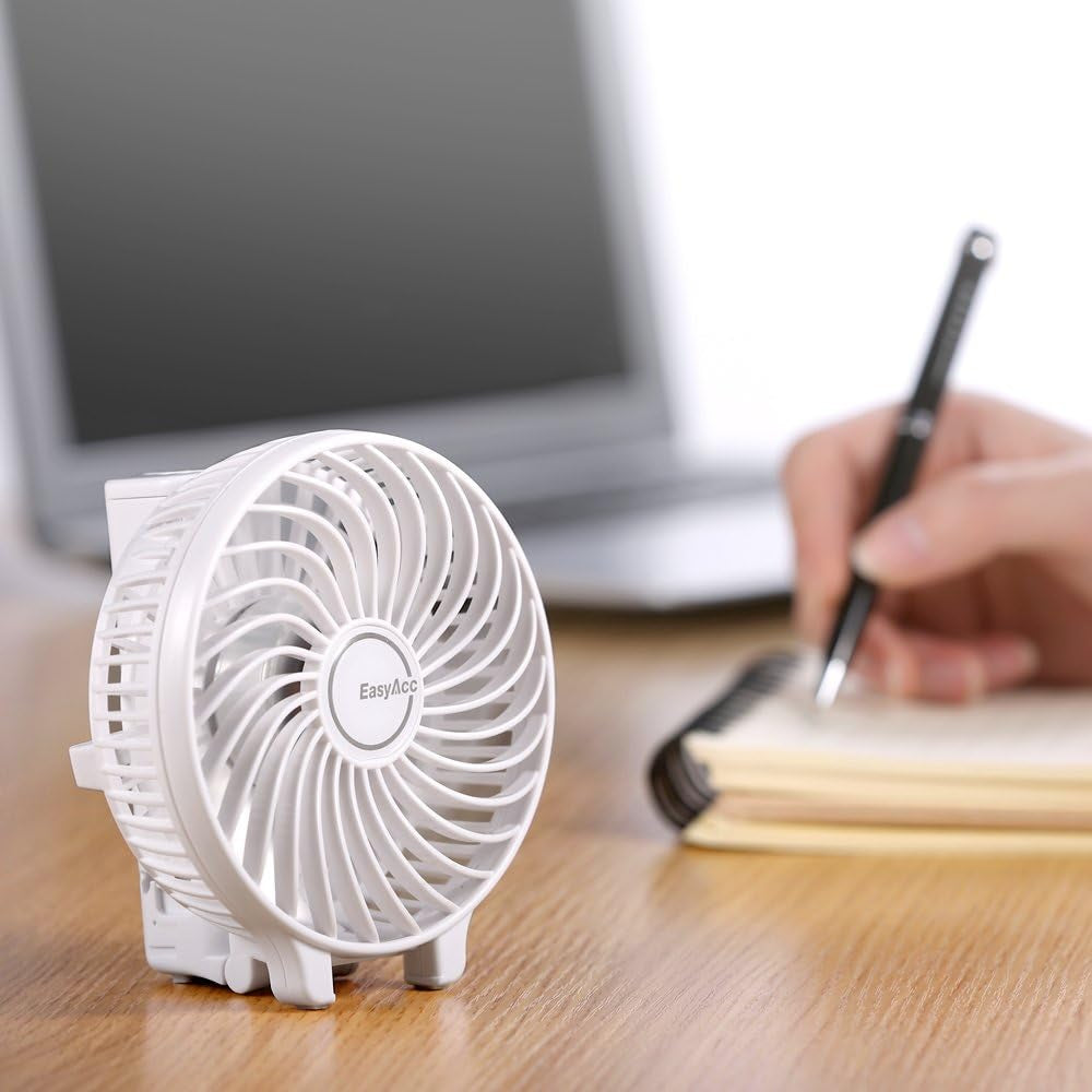 Handheld Fans with 2X Crossbody Straps & 2X DIY Stickers – Rechargeable Foldable Portable Hand & Desktop Fan – Up to 10H Runtime – White – Perfect for Home, Travel, and Phones