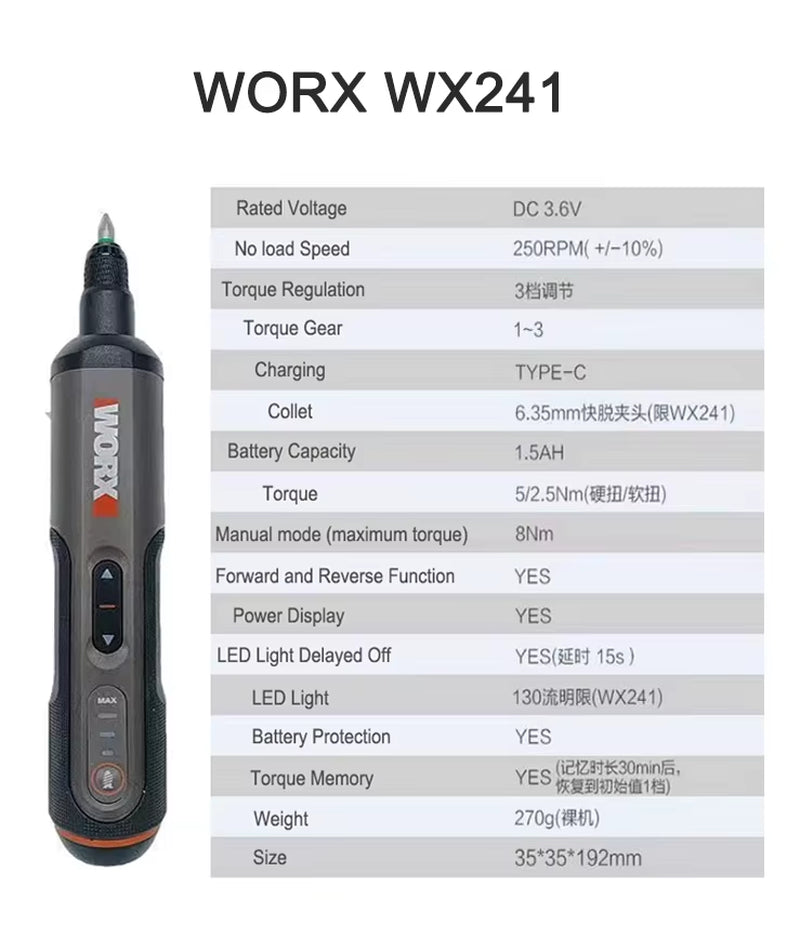 Worx 4V Mini Cordless Electric Screwdriver Set WX240 WX241 WX242 – USB Rechargeable Smart Hand Drill Tools