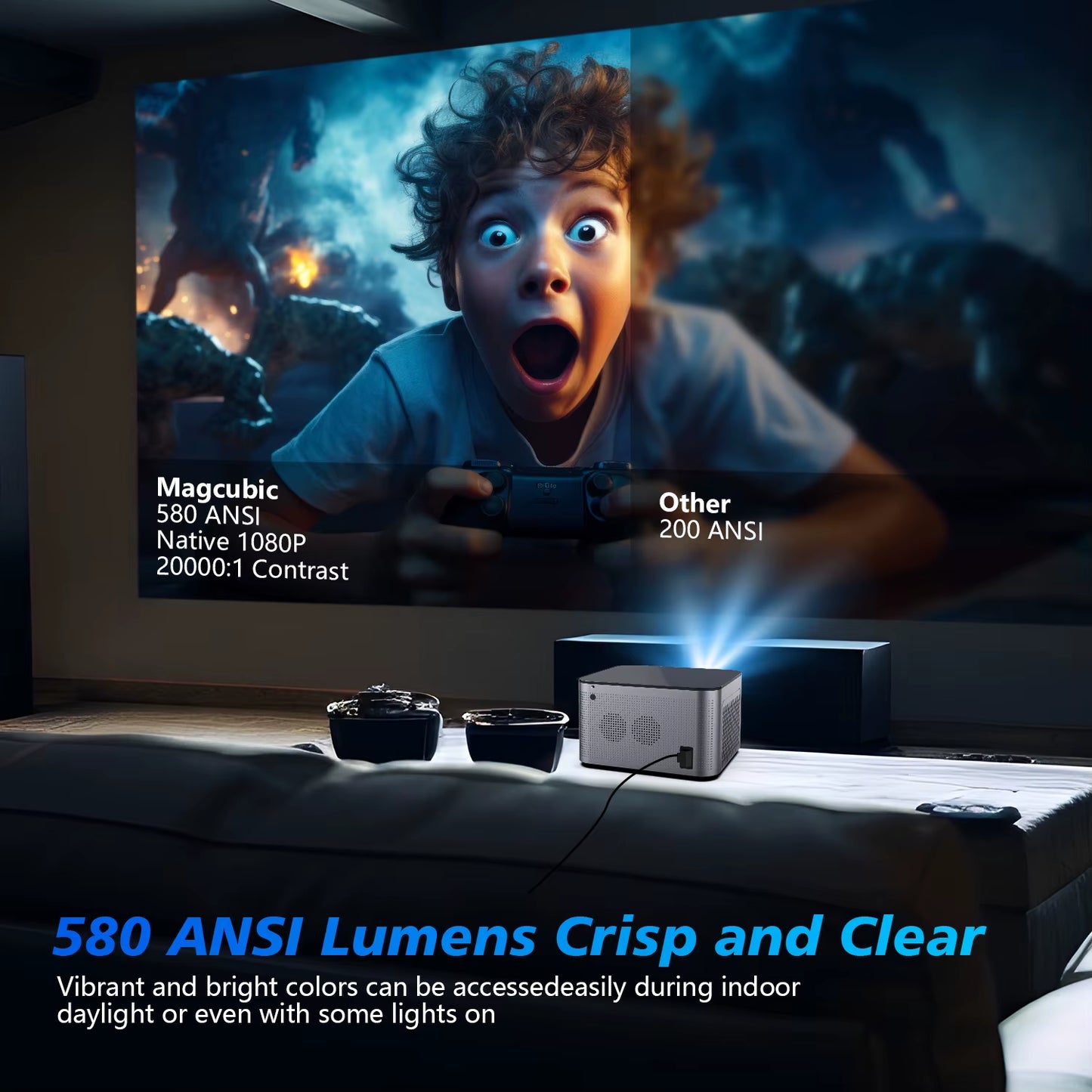 4K Smart Projector with Android 11 β 580 ANSI, Full HD 1080P, WiFi 6, Bluetooth 5.0, Voice Control | Home Theater with Allwinner H713 Chip