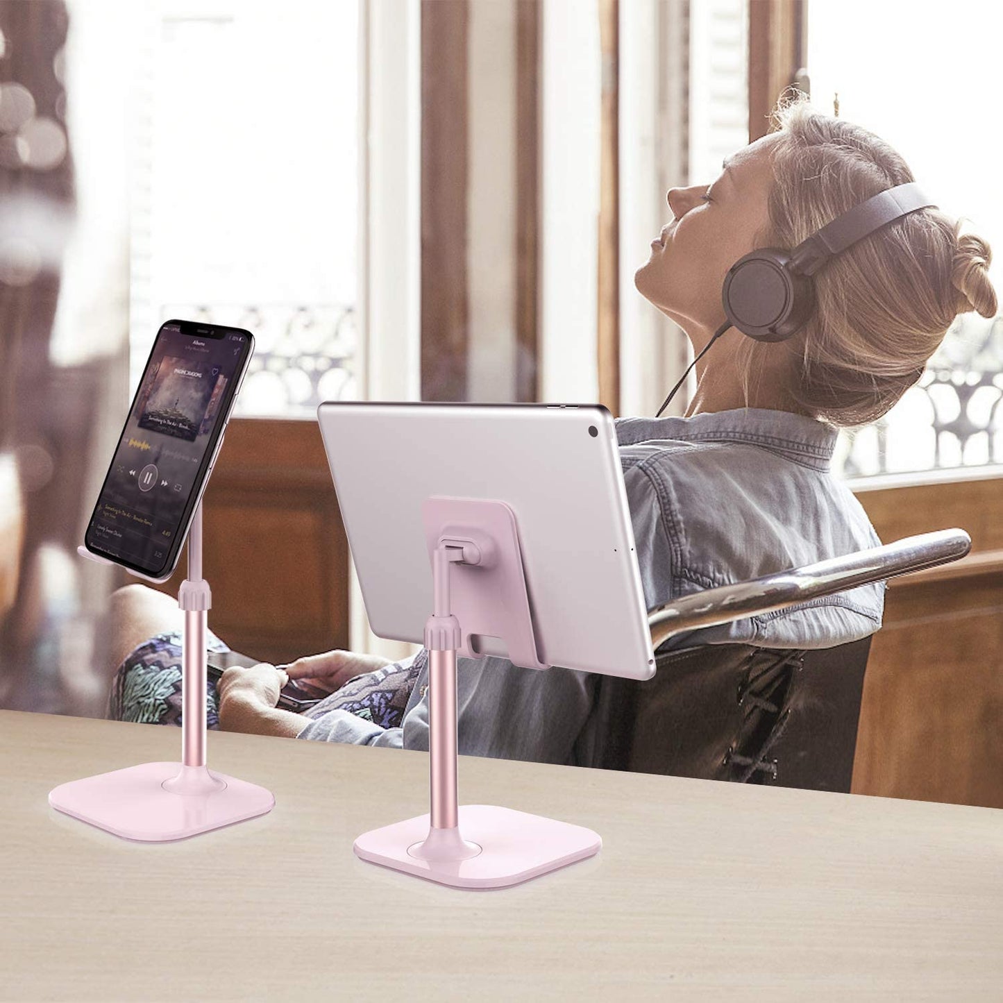 Cell Phone Stand for Desk – Compatible with iPhone, Android Phones & Tablets – Portable Phone Holder, Perfect Gift for Adults, Women, Men, Mom, Wife – Pink