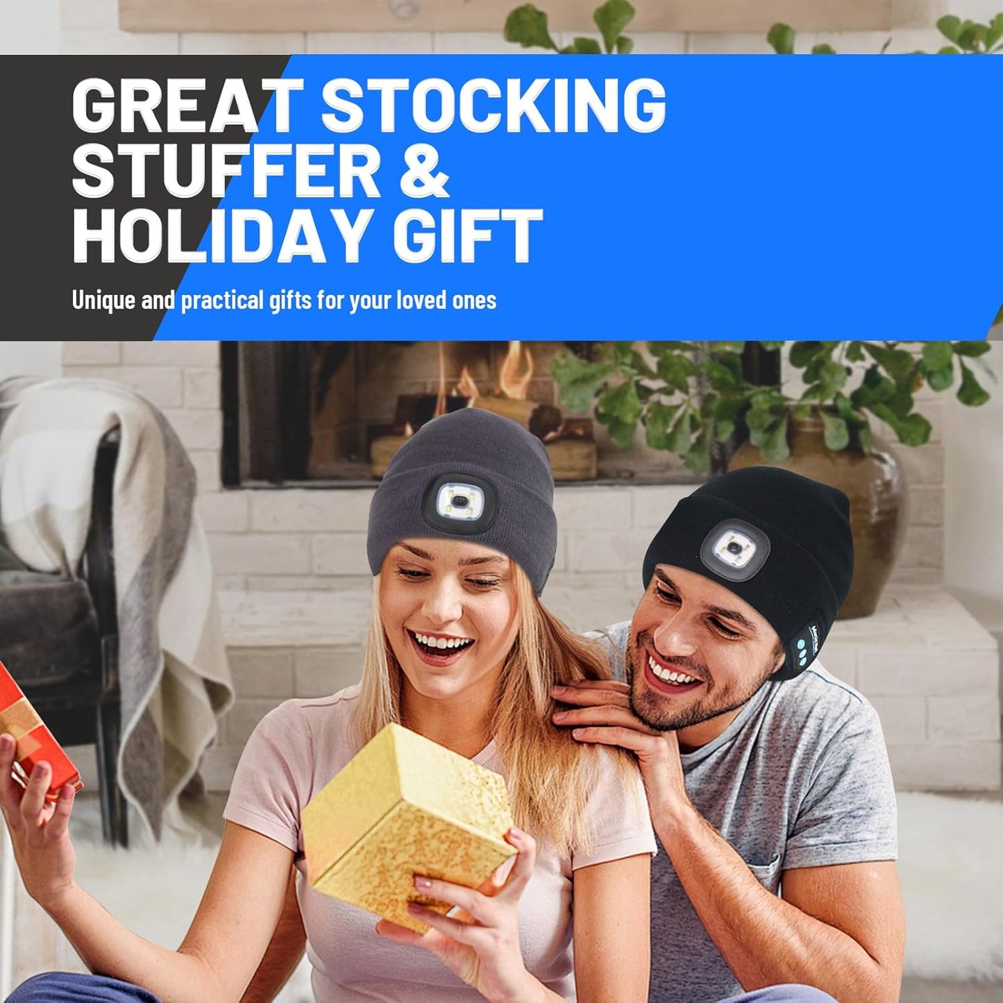Bluetooth Beanie with Built-In Headphones and Mic – Wireless Musical Knit Hat with LED Light, Perfect Gift for Men, Women, and Dad