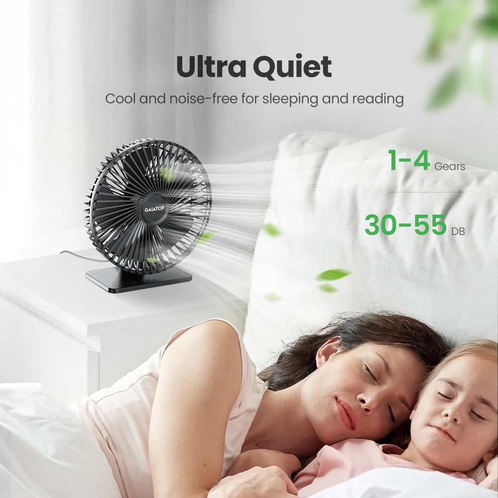 GAIATOP Portable Desk Fan – USB Powered, 90° Adjustable, Ultra-Quiet with 4-Speed Settings, Perfect for Home, Office & Desk Use