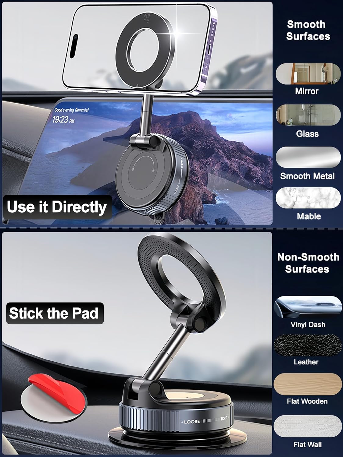 Upgraded 360° Magnetic Phone Holder – Strong Suction Cup Car Mount for iPhone 16 Pro Max, Hands-Free Magnetic Mount for Car, Gym, Mirror, Shower & Smooth Surfaces – White