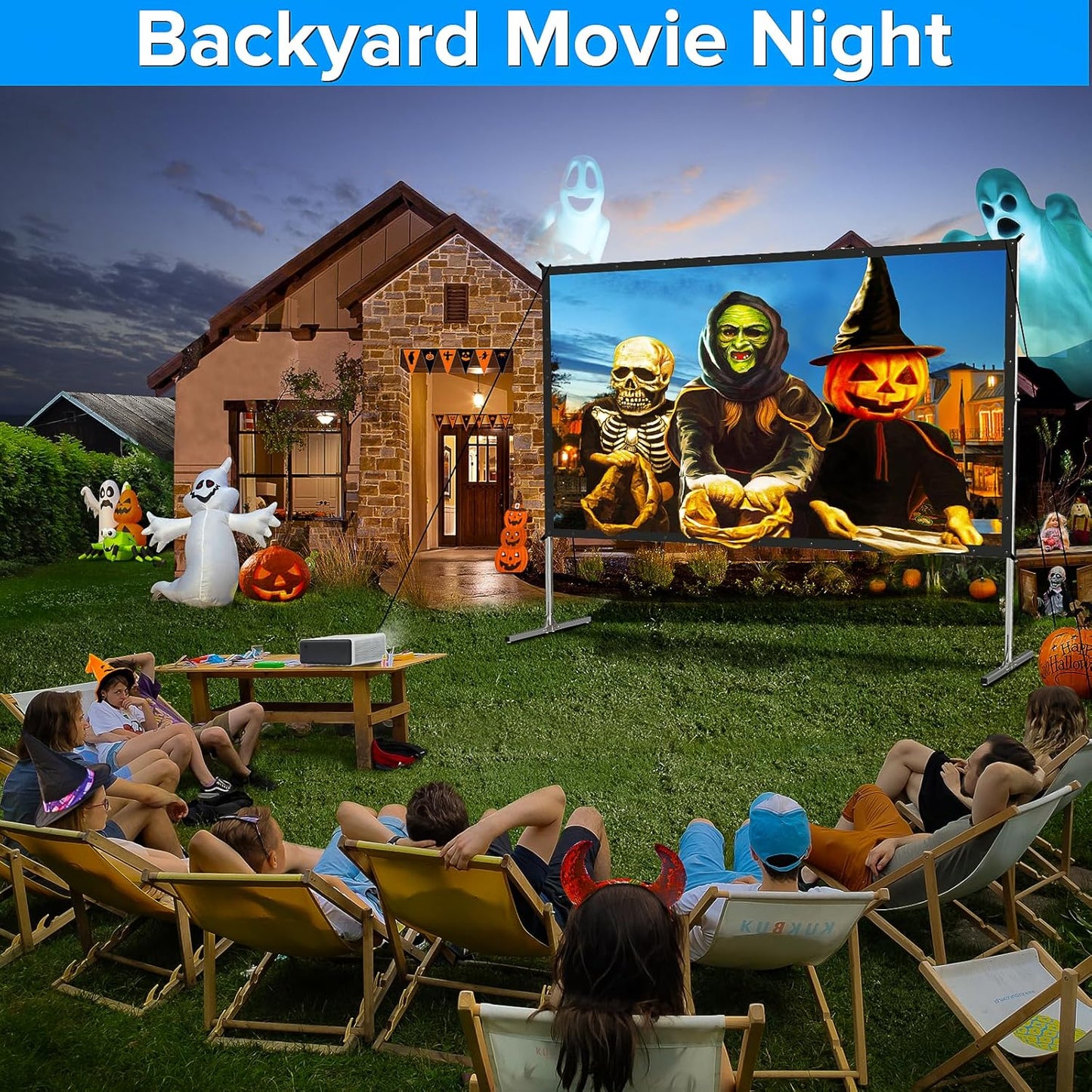 135-Inch Projector Screen with Stand – Upgraded 3-Layer PVC, 16:9 HD Outdoor Movie Screen with Carrying Bag | Portable for Backyard, Home Theater, Camping, and Events