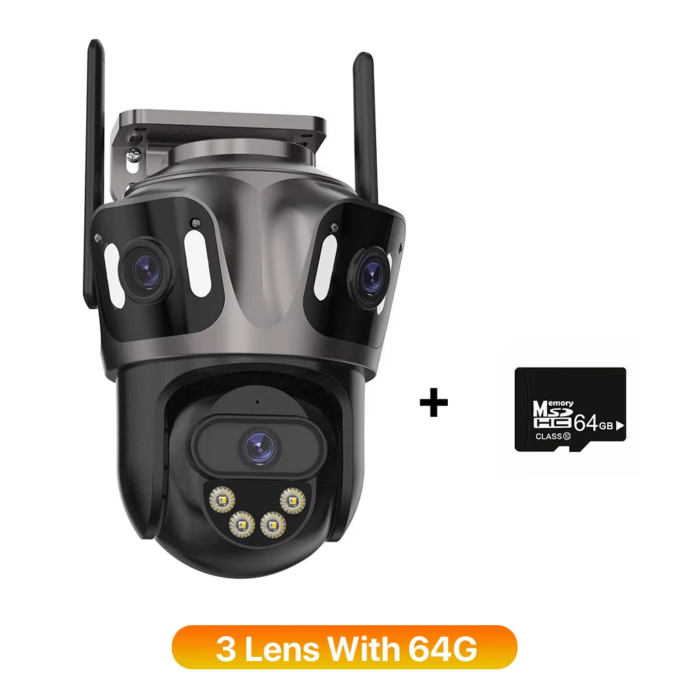 4K Outdoor WiFi Security Camera with Triple Screen, Dual Lens PTZ, AI Human Detection, IP66 Waterproof, Compatible with iCSee