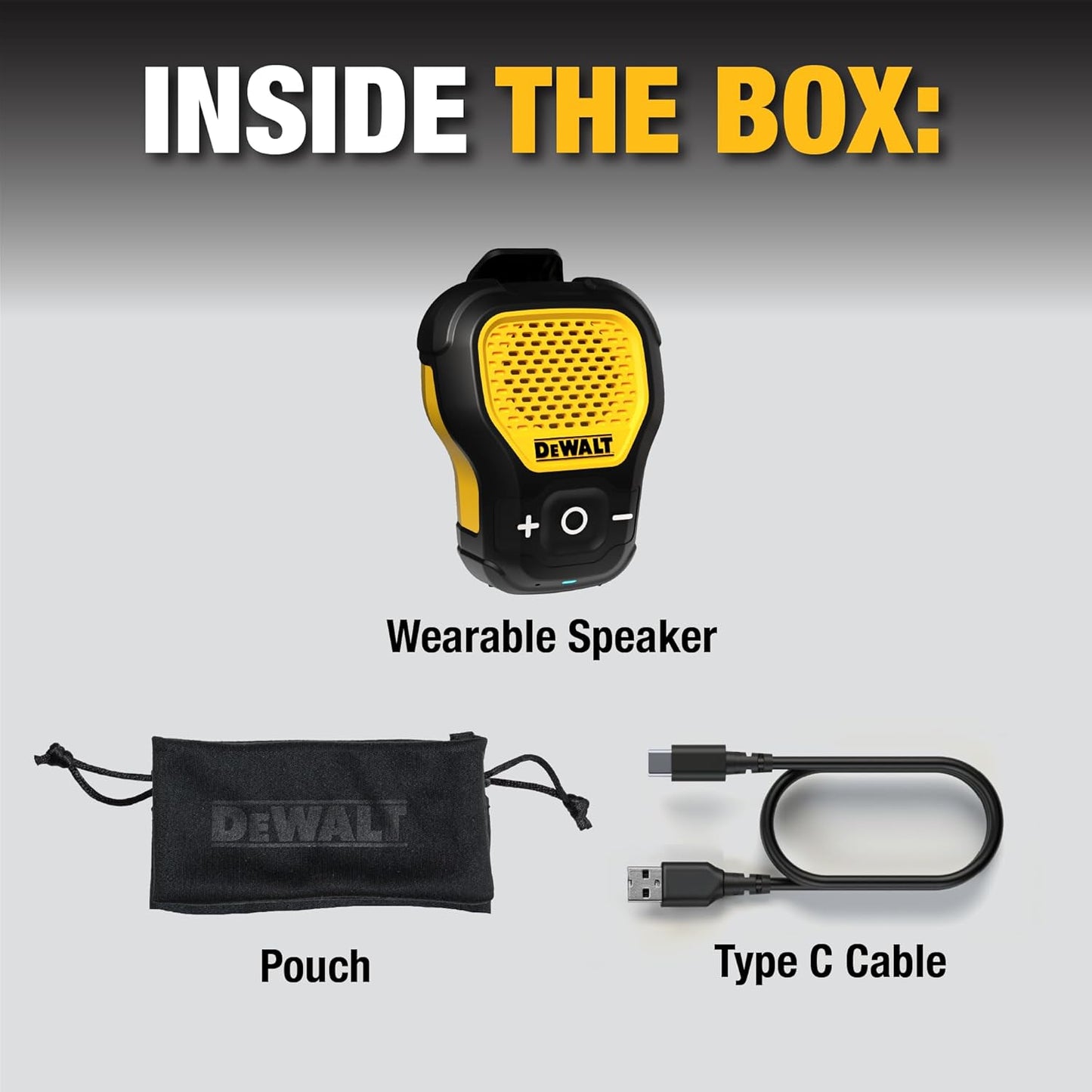 Wearable Bluetooth Speaker (Updated Version), Clip-On Wireless Jobsite Pro Water-Resistant Portable Speaker (Non-Magnetic), Built-In Mic for Hands-Free Music/Calls, Bluetooth Speaker (Yellow)
