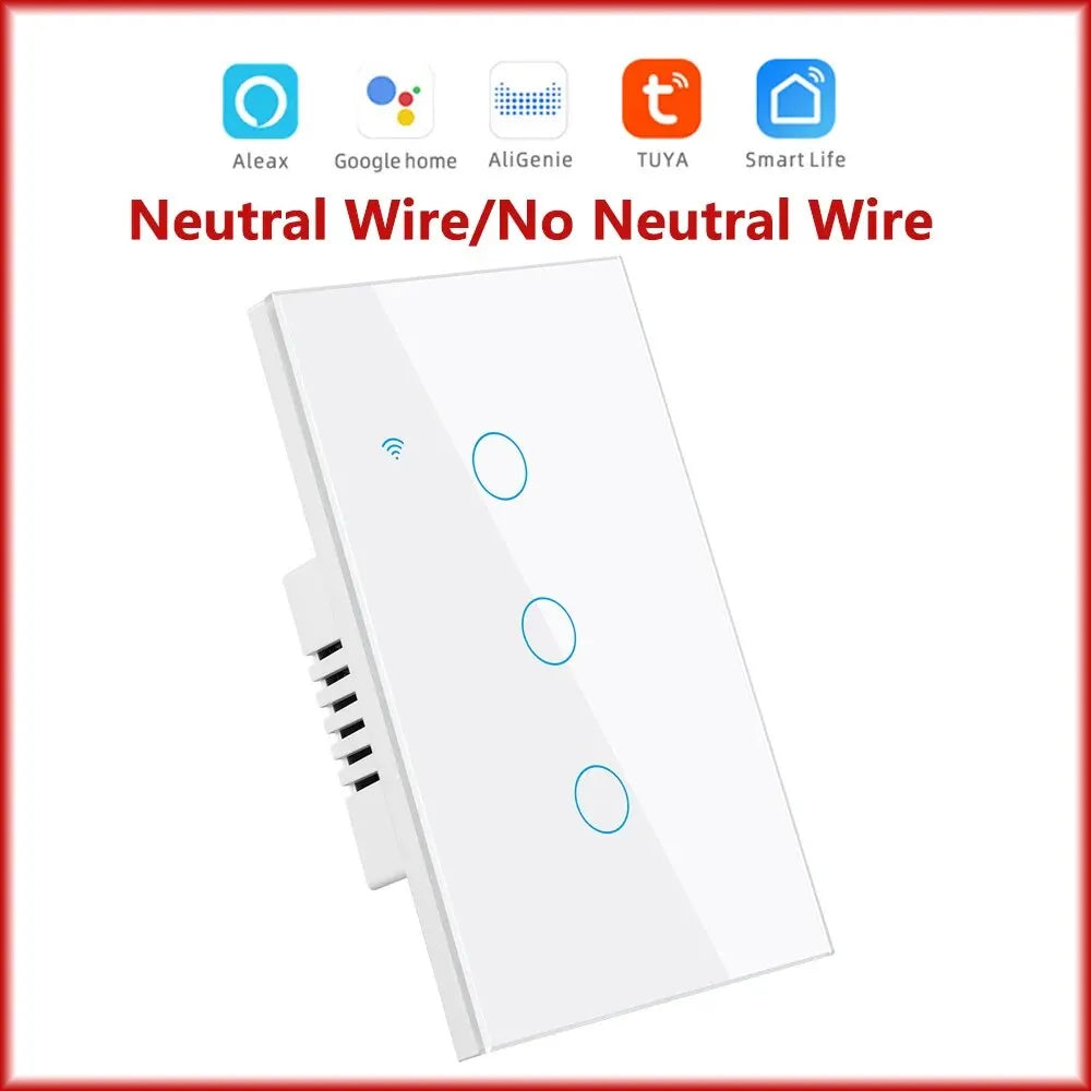 Tuya Smart WiFi Touch Light Switches – 1/2/3/4 Gang, US Neutral Wire & No Neutral Wire Models, Compatible with Alexa & Google Home